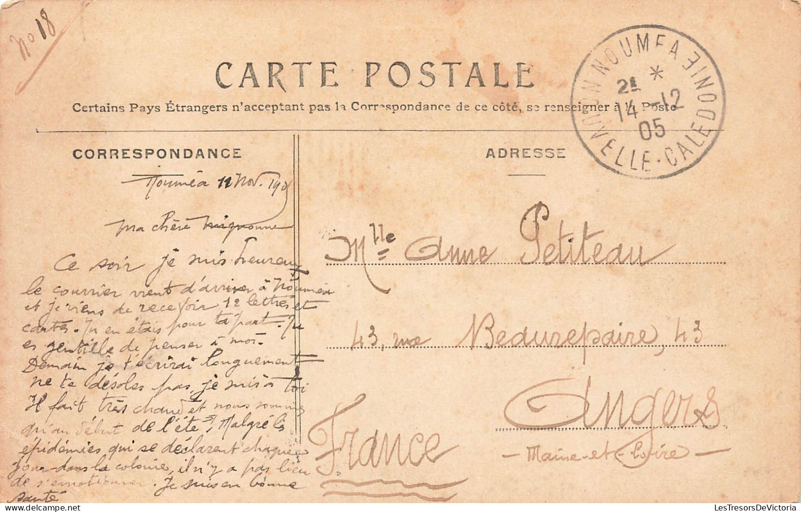 Nouvelle Calédonie - Nouméa - La Rue De Rivoli - Animé - Oblitéré 1905 -  Carte Postale Ancienne - Nouvelle-Calédonie