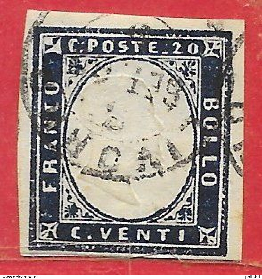 Sardaigne N°12 20c Bleu Foncé (LIVORNO 3 SET 6x) 1855-63 O - Sardegna