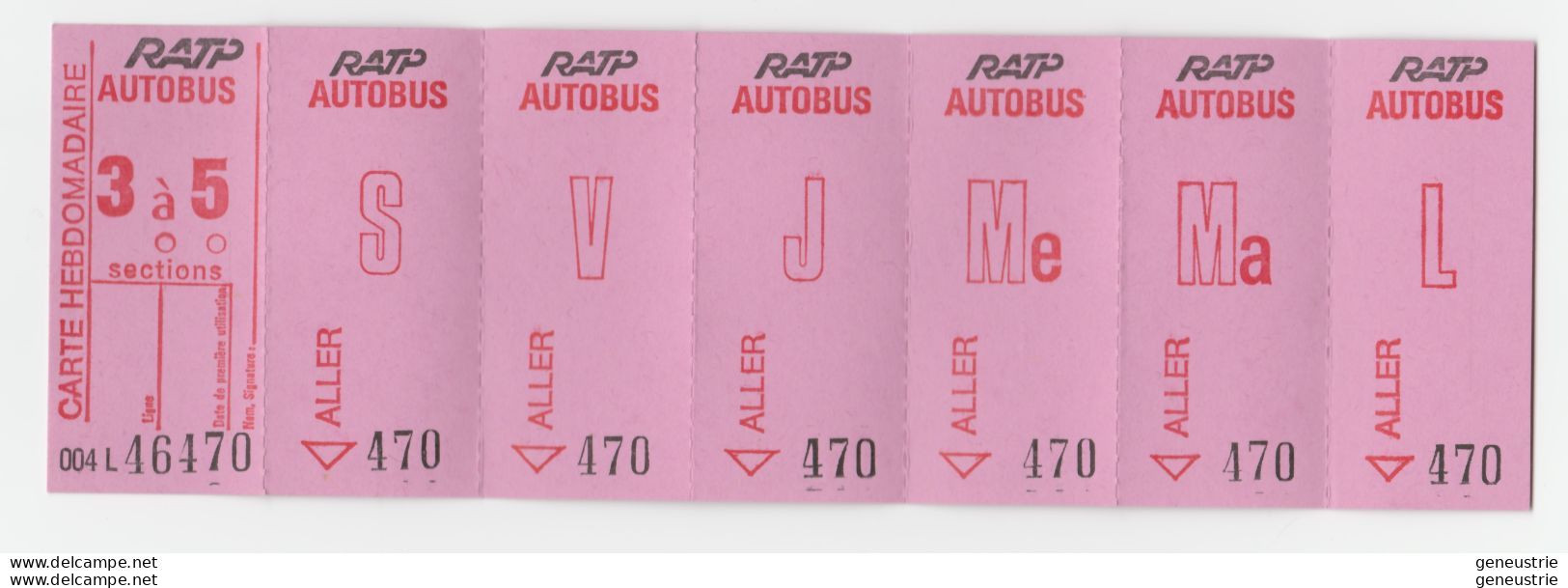 Carte Hebdomadaire Neuve De Bus RATP - Carnet Constituée De 6 Tickets (+ Talon) 3 à 5 Sections - Région Parisienne - Europe