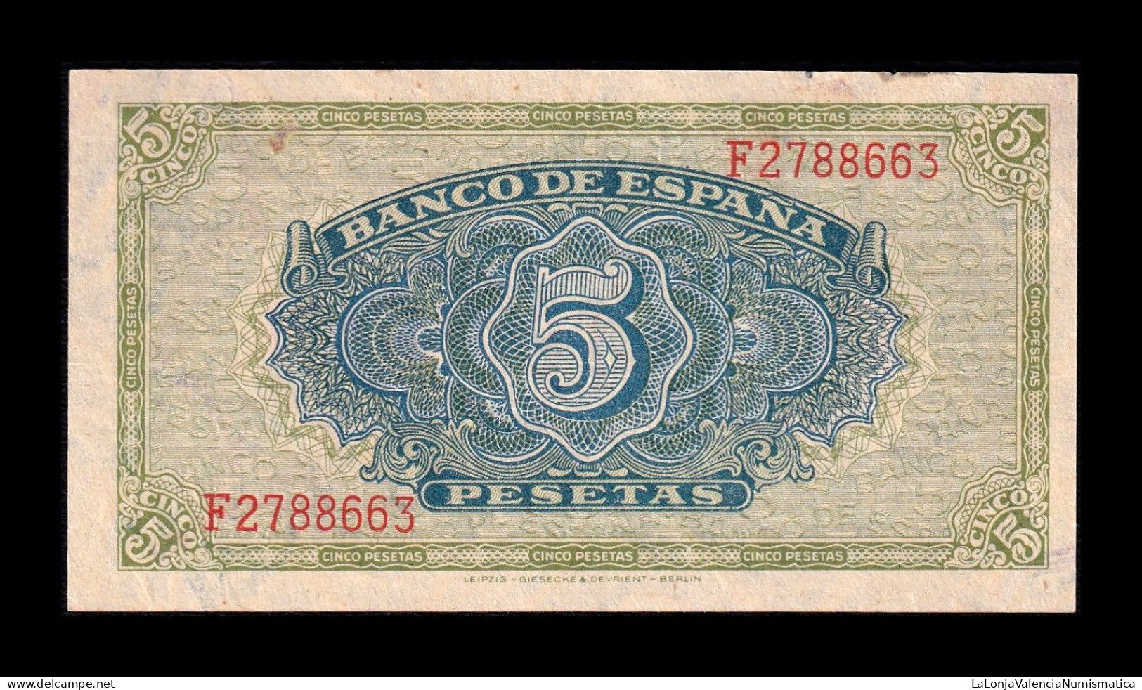 España Spain 5 Pesetas 1940 Pick 123 Serie F Ebc Xf - 5 Peseten