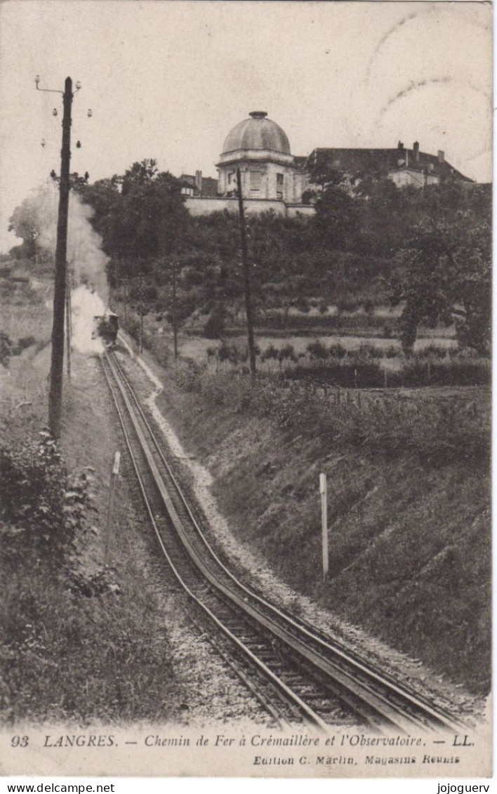 Langres Chemin De Fer à Crémaillère Et L'observatoire ;  Timbrée De Faverolles En 1918 ( Funiculaire - Funicular Railway