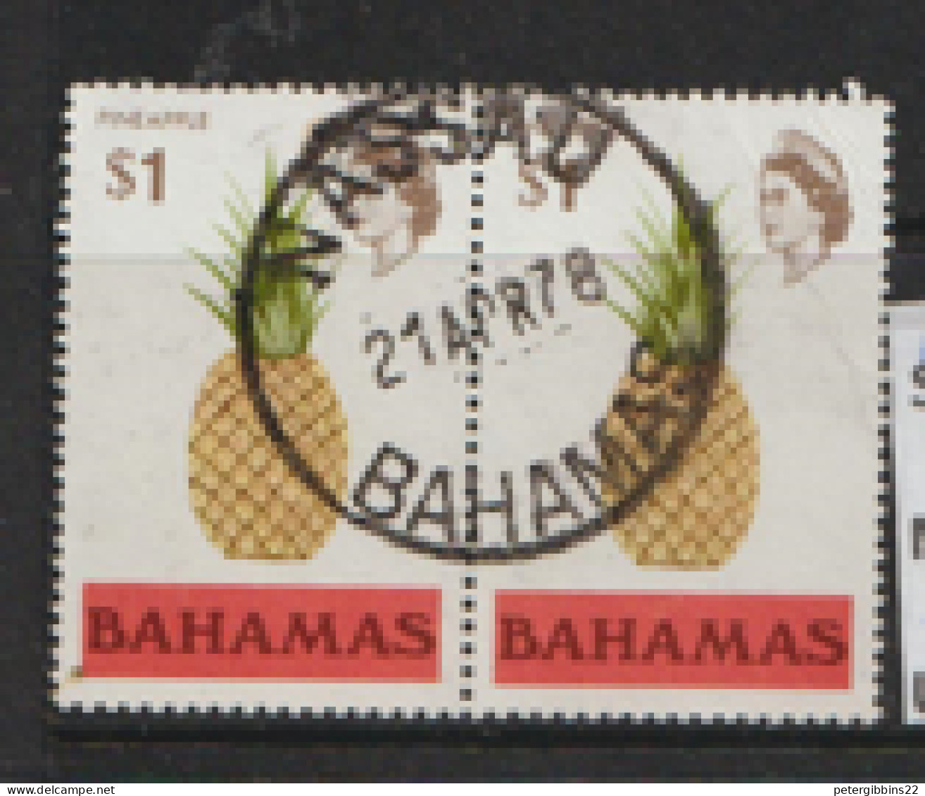 Bahamas 1976  SG 471 $1 Pineapples  Fine Used  Pair - Bahamas (1973-...)