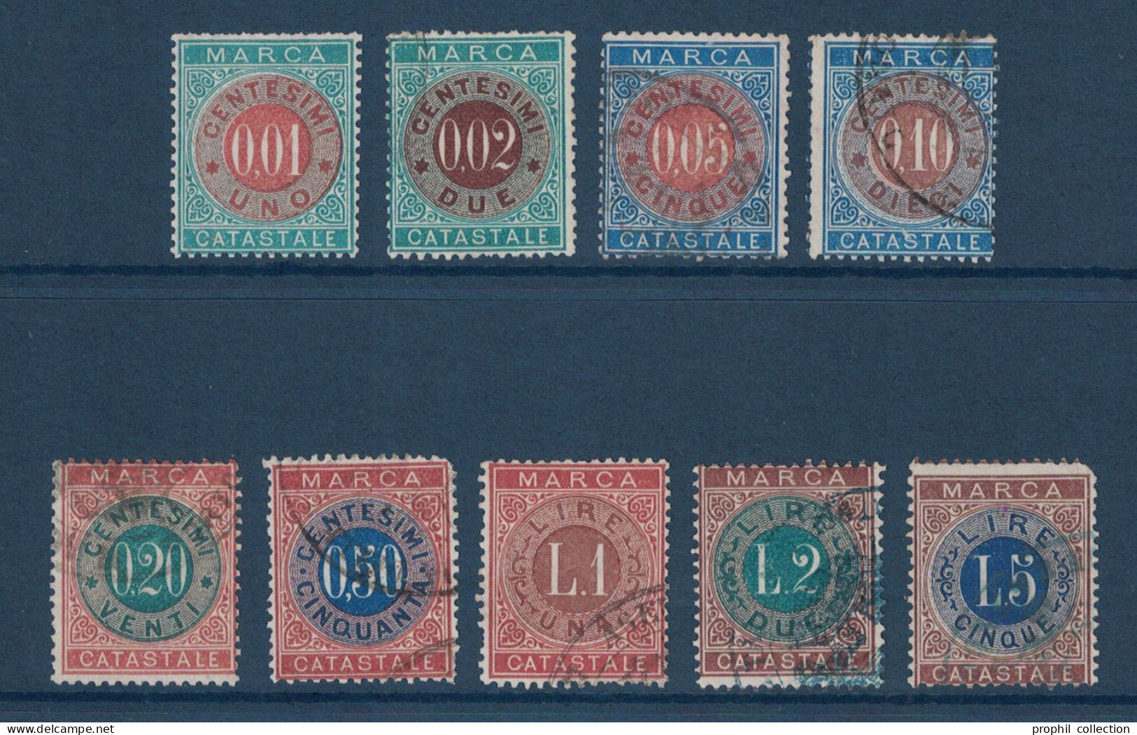 LOT SÉRIE De 9 TIMBRES FISCAUX D'ITALIE ITALIA FISCAL REVENUE CATASTALE (RELATIFS AUX PROPRIÉTÉS FONCIÈRES) - Revenue Stamps