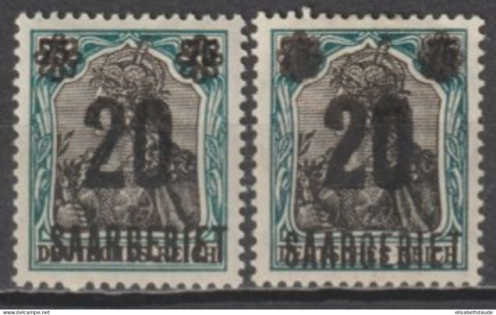 SAAR / SARRE - 1921 - YT N°50 + 50b RARE VARIETE DOUBLE SURCHARGE !  * MLH - COTE = 101.5 EUR. - Unused Stamps