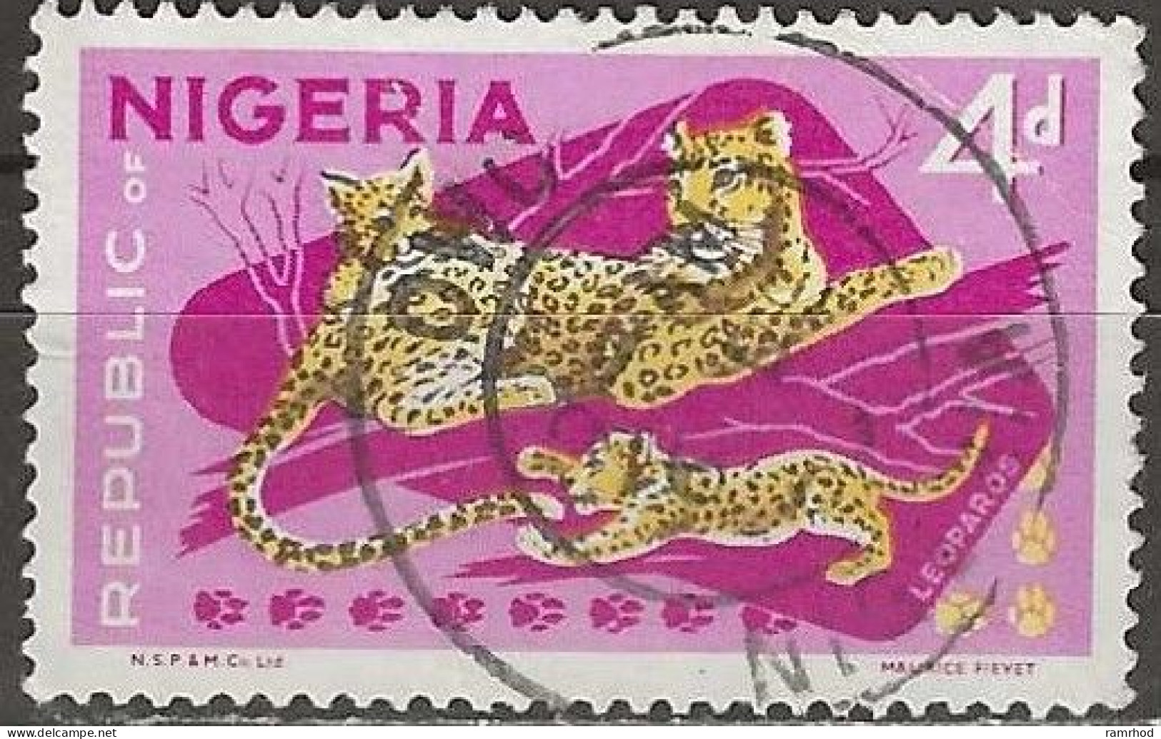 NIGERIA 1965 Leopards - 4d. - Multicoloured FU - Nigeria (1961-...)