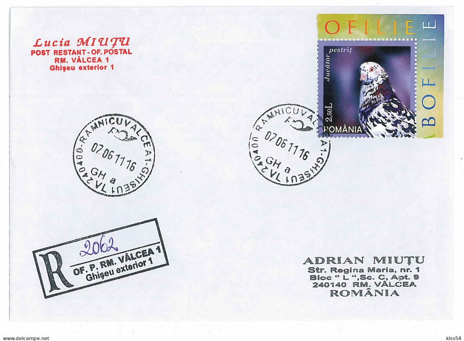 NCP 35 - 2062-a  DOVE, Romania - Registered - 2011 - Piccioni & Colombe