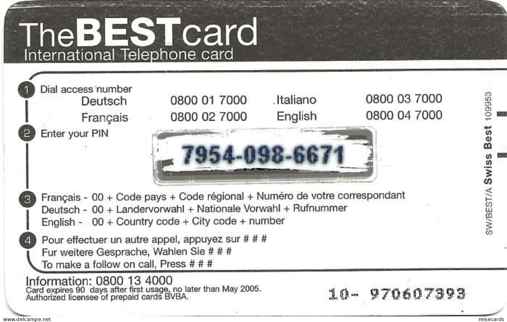 Switzerland: Prepaid The Best Card - Kontinente - Schweiz