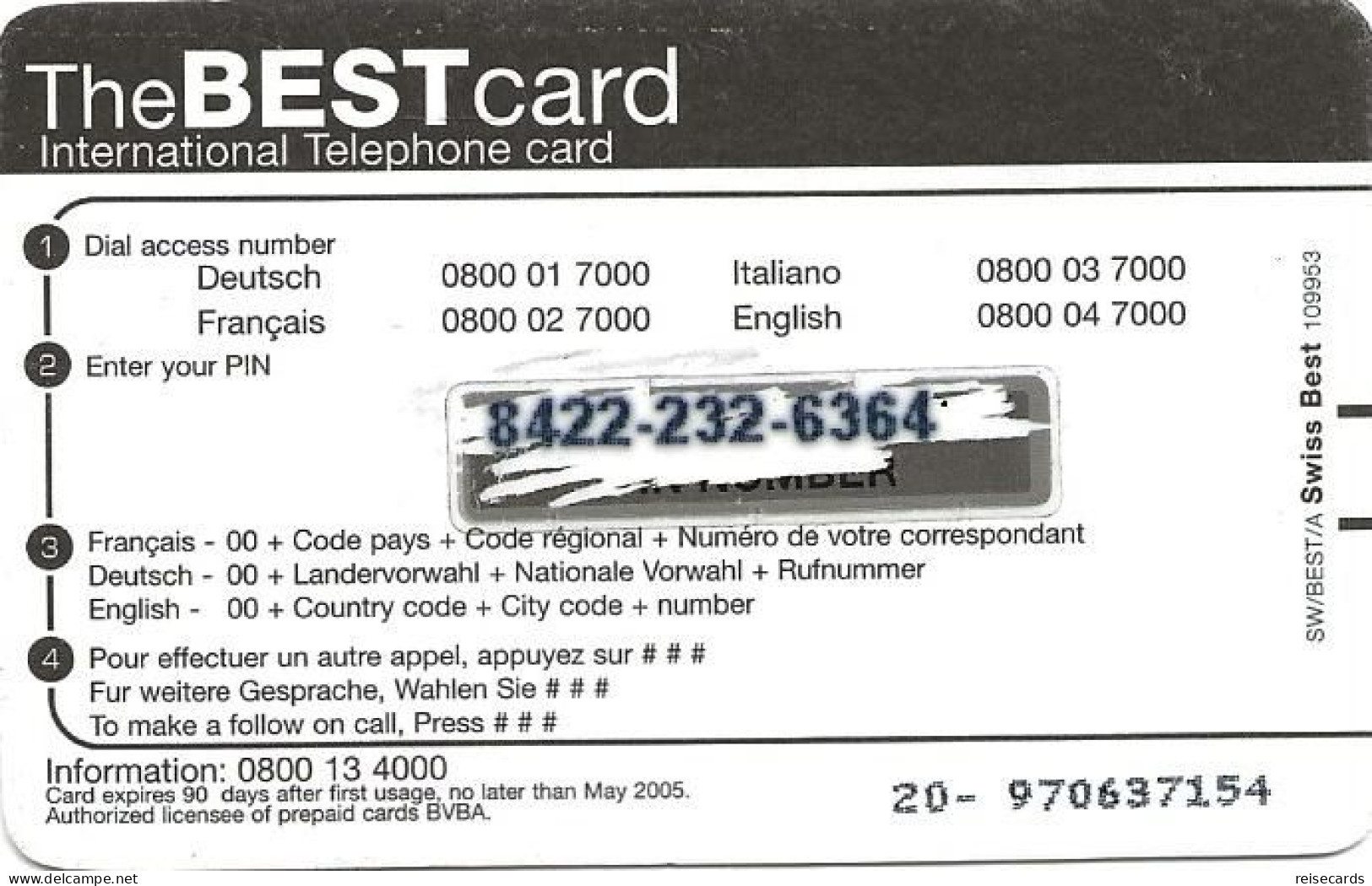 Switzerland: Prepaid The Best Card - Kontinente - Schweiz