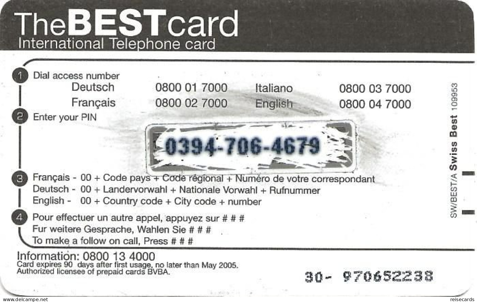 Switzerland: Prepaid The Best Card - Kontinente - Schweiz