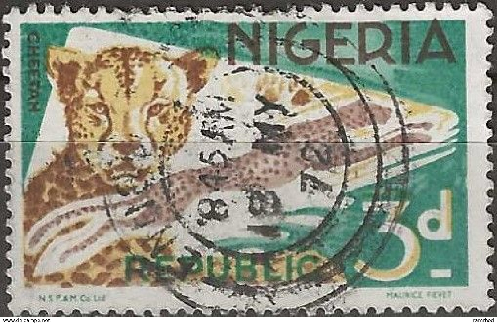 NIGERIA 1965 Cheetah - 3d. - Multicoloured FU - Nigeria (1961-...)