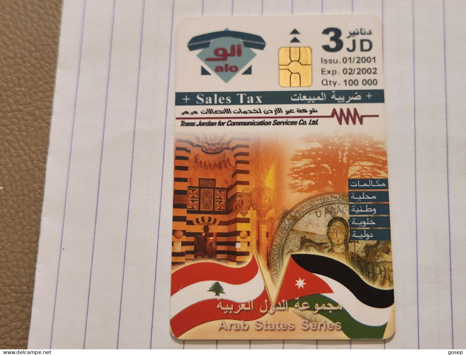 JORDAN-(JO-ALO-0127)-LEBANON-(40)-(3100-777606)-(3JD)-(02/2002)-used Card+1card Prepiad Free - Jordanië