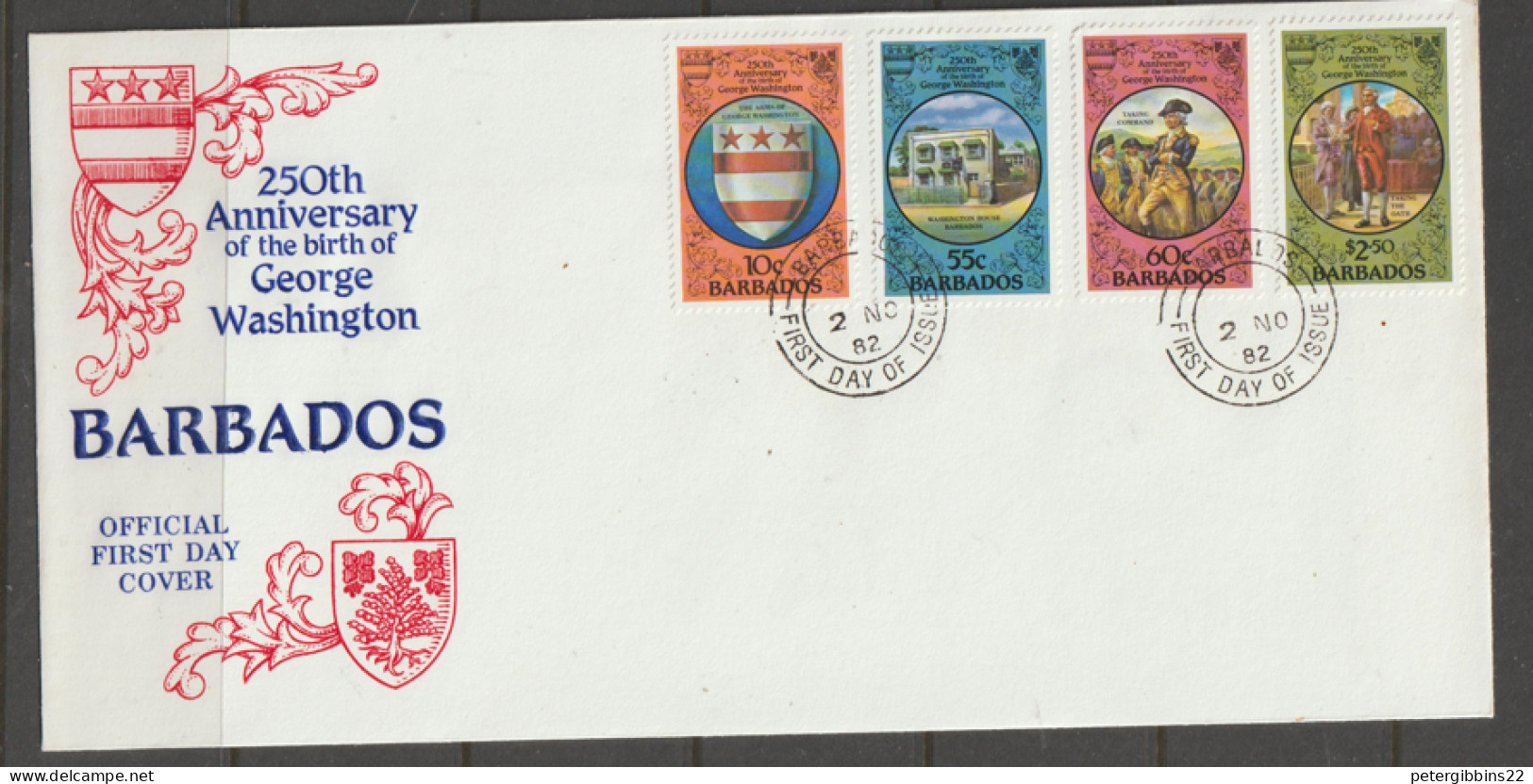 Barbados  1982  SG 714-7 Washington  Unaddressed  First Day Cover - Barbados (1966-...)