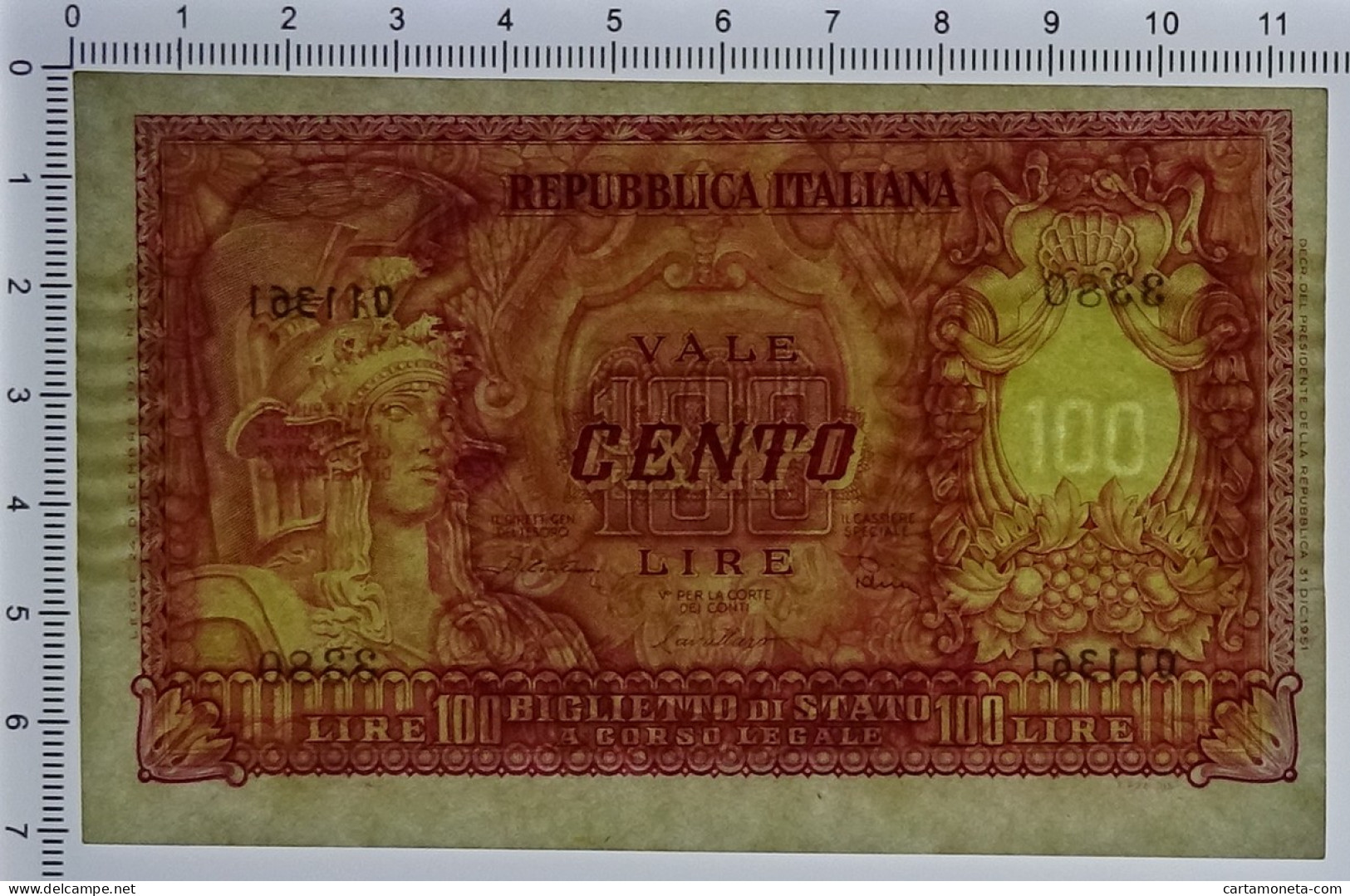 100 LIRE BIGLIETTO DI STATO ITALIA ELMATA DI CRISTINA 31/12/1951 SUP - Otros & Sin Clasificación