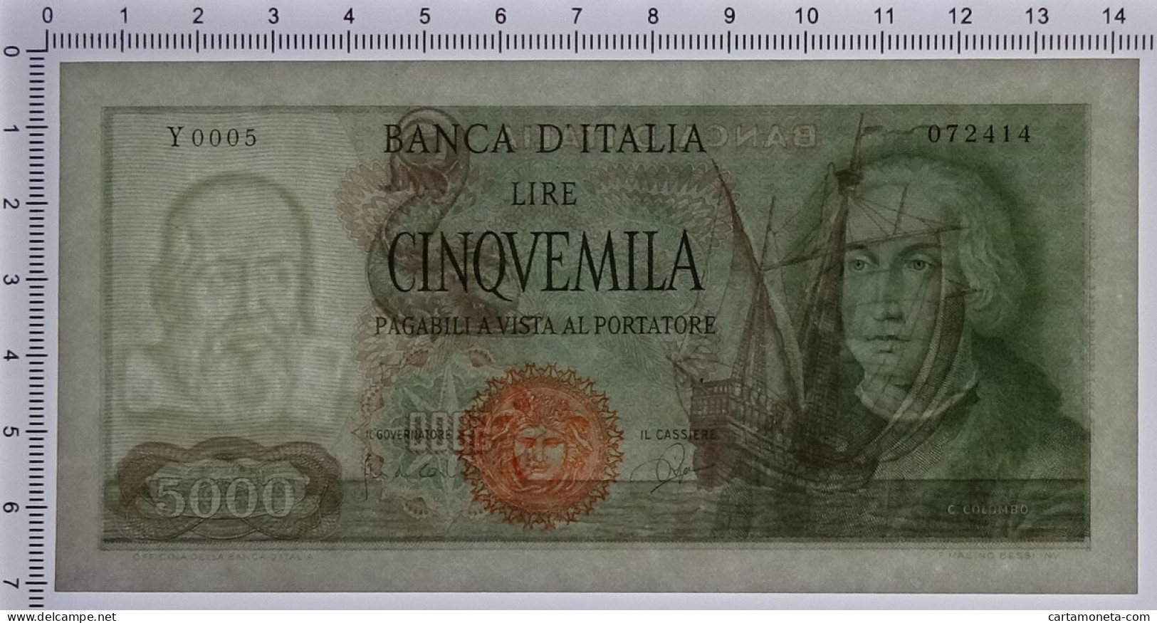 5000 LIRE CRISTOFORO COLOMBO I TIPO MEDUSA 03/09/1964 SUP+ - Otros & Sin Clasificación