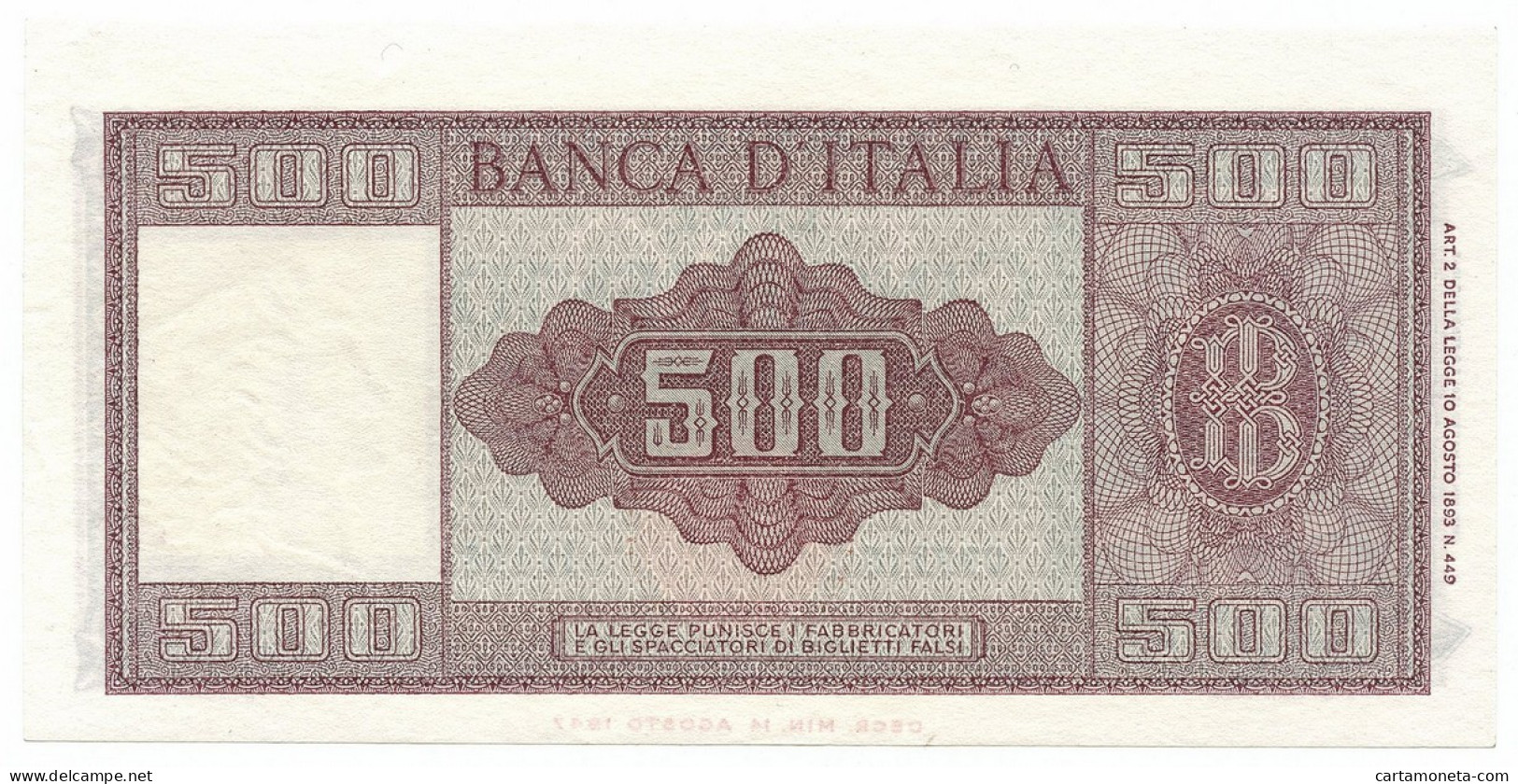 500 LIRE ITALIA ORNATA DI SPIGHE MEDUSA 23/03/1961 SUP+ - Sonstige & Ohne Zuordnung