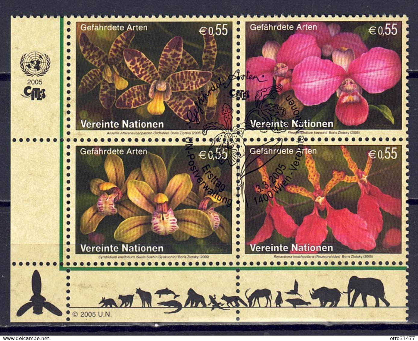 UNO Wien 2005 - Gefährdete Arten (XII) - Orchideen, Nr. 435 - 438, Gestempelt / Used - Used Stamps