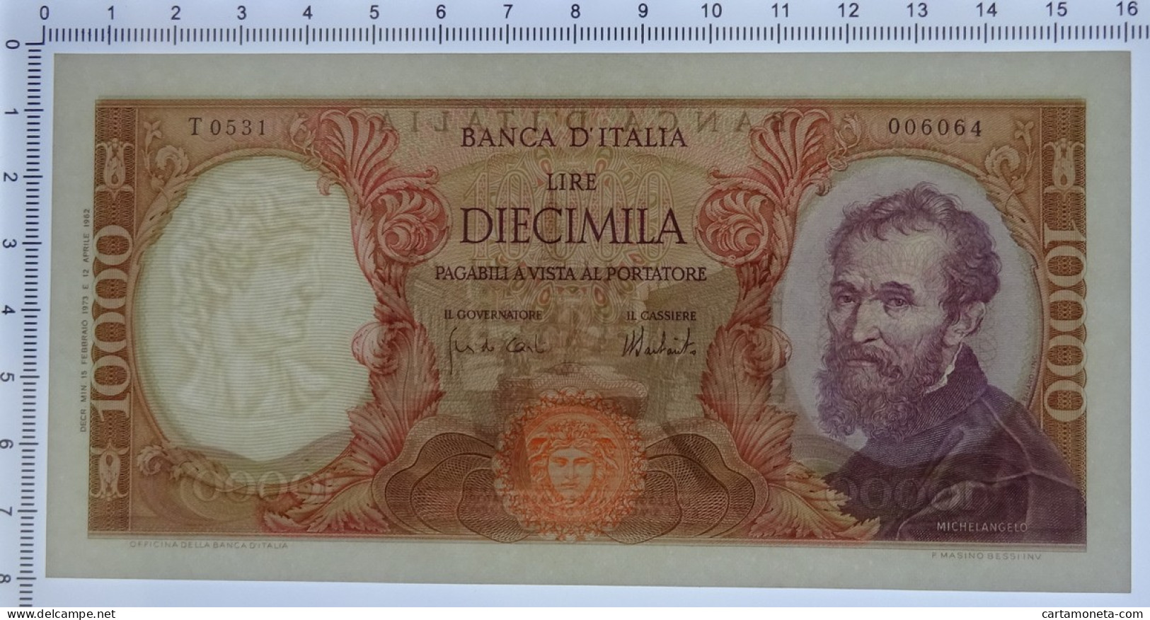 10000 LIRE BANCA D'ITALIA MICHELANGELO MEDUSA 15/02/1973 SUP - Autres & Non Classés