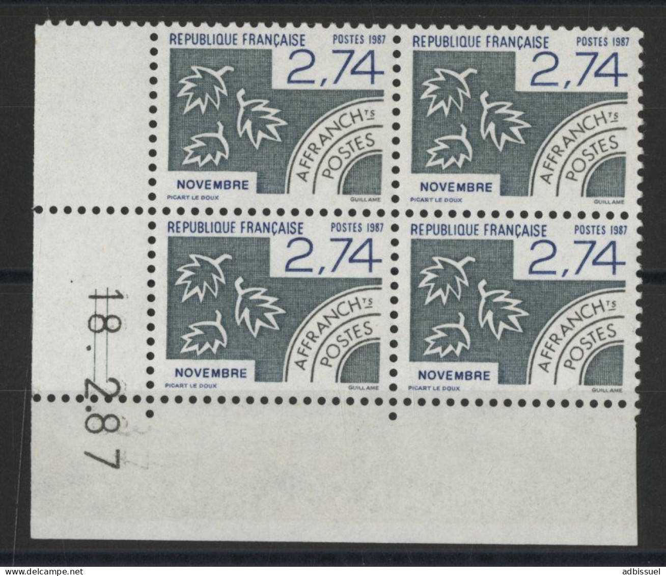 N° 196 PREOBLITERES Bloc De 4 Neuf ** (MNH) Coin Daté Du 18/2/87 TB - Vorausentwertungen