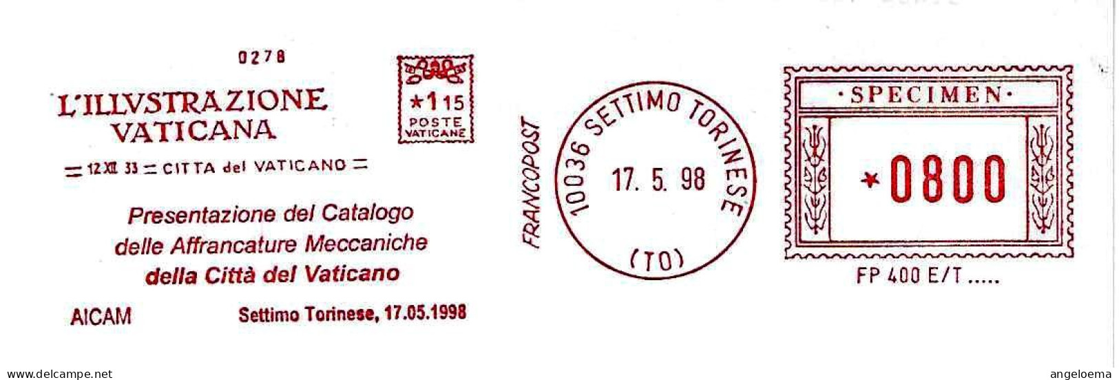 ITALIA ITALY - 1998 CATALOGO AFFRANCATURE MECC. VATICANO - Riproduzione 1^ Affranc.vat. Ema Red Meter SPECIMEN - 1882 - Franking Machines (EMA)