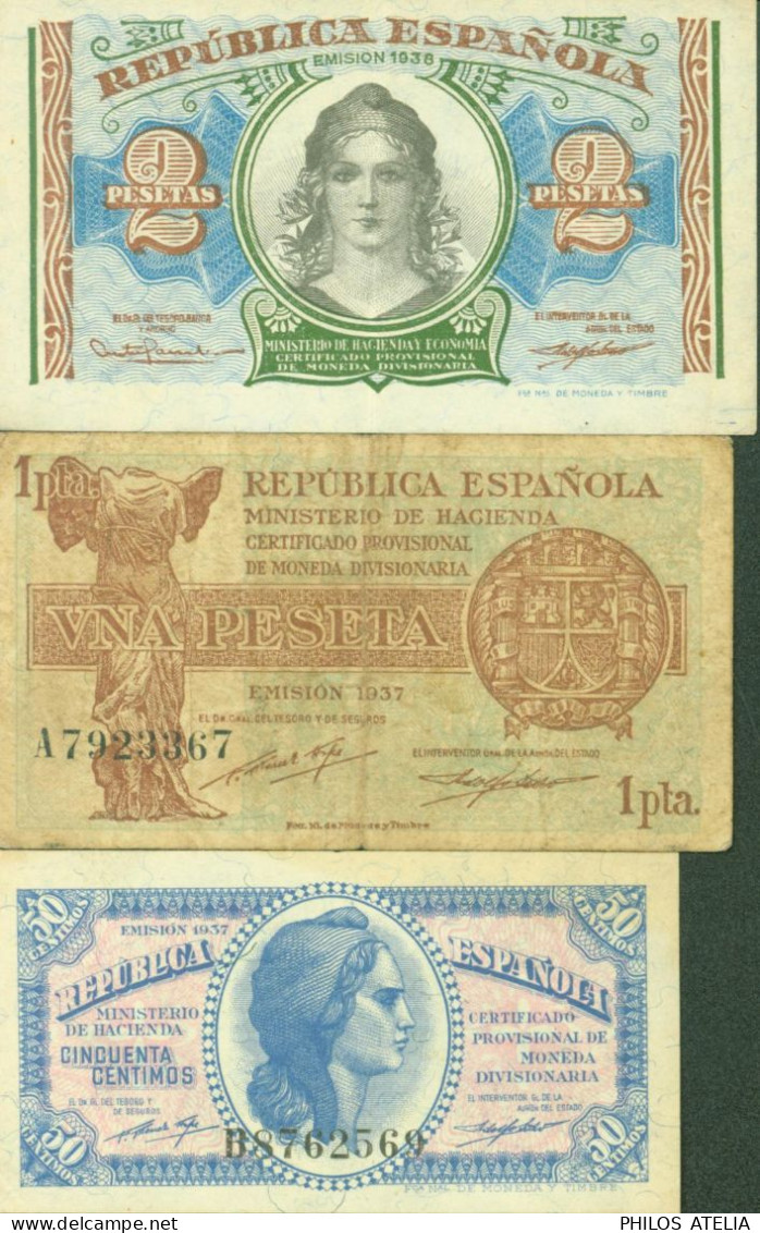 Espagne Guerre Civile Billet Nécessité République Espagnole Republica Espanola 50c 1 Et 2 Pesetas 1937 1938 - 1-2 Pesetas