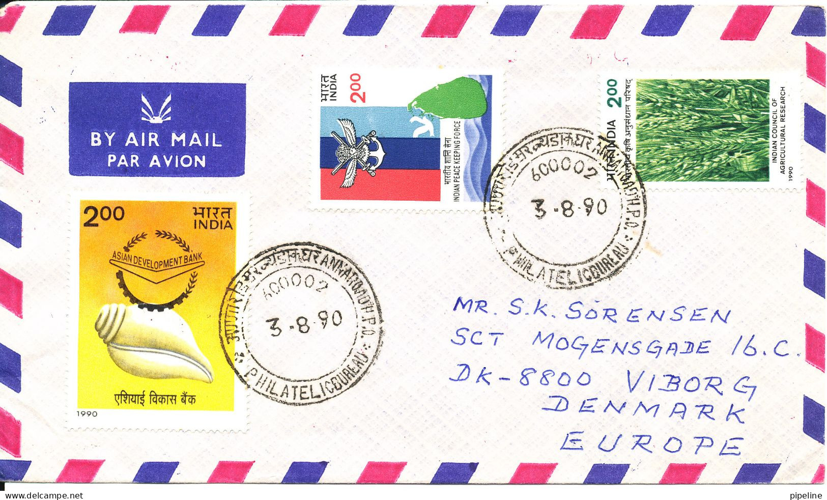 India Air Mail Cover Sent To Denmark 3-8-1990 Topic Stamps - Luftpost