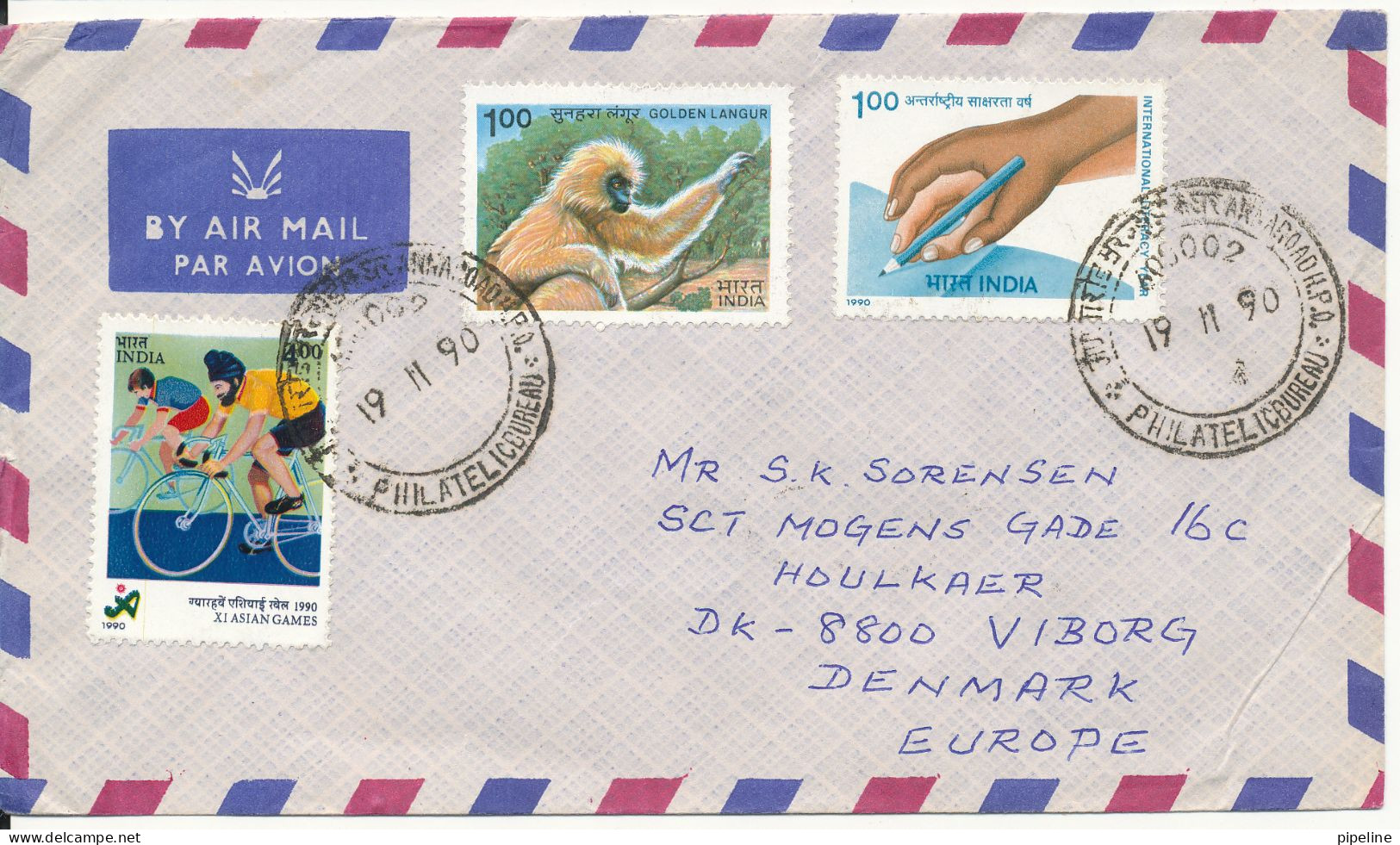 India Air Mail Cover Sent To Denmark 19-11-1990 Topic Stamps - Luftpost