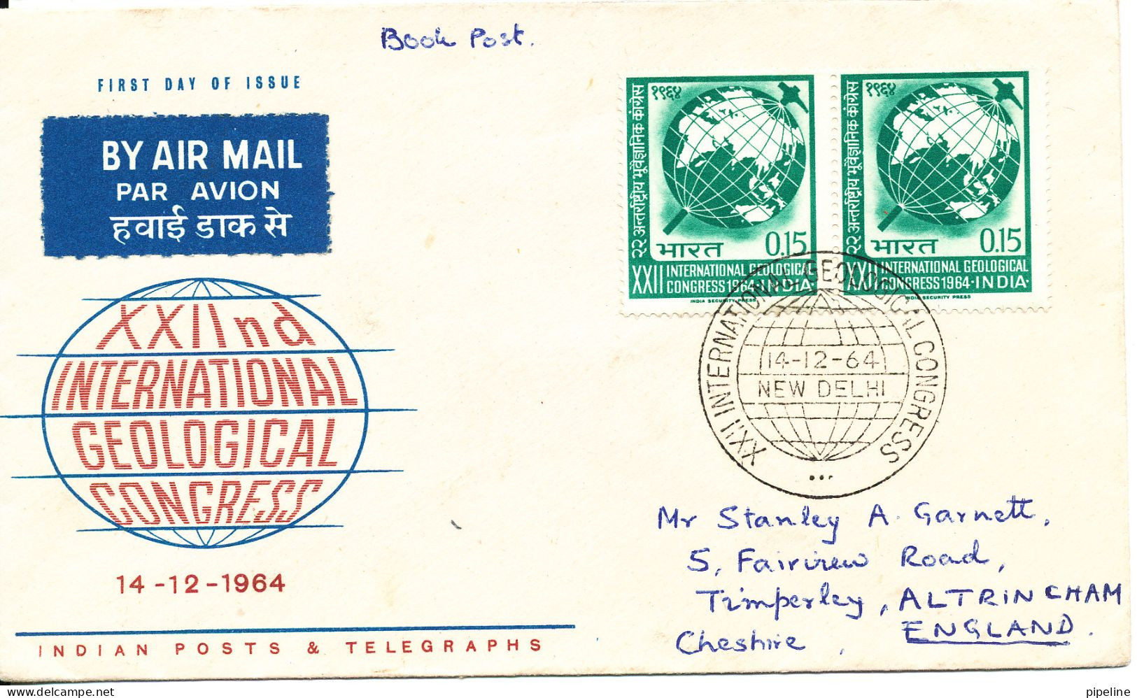 India FDC 14-12-1964 XXII International Geological Congress In Pair With Cachet Sent To England - FDC