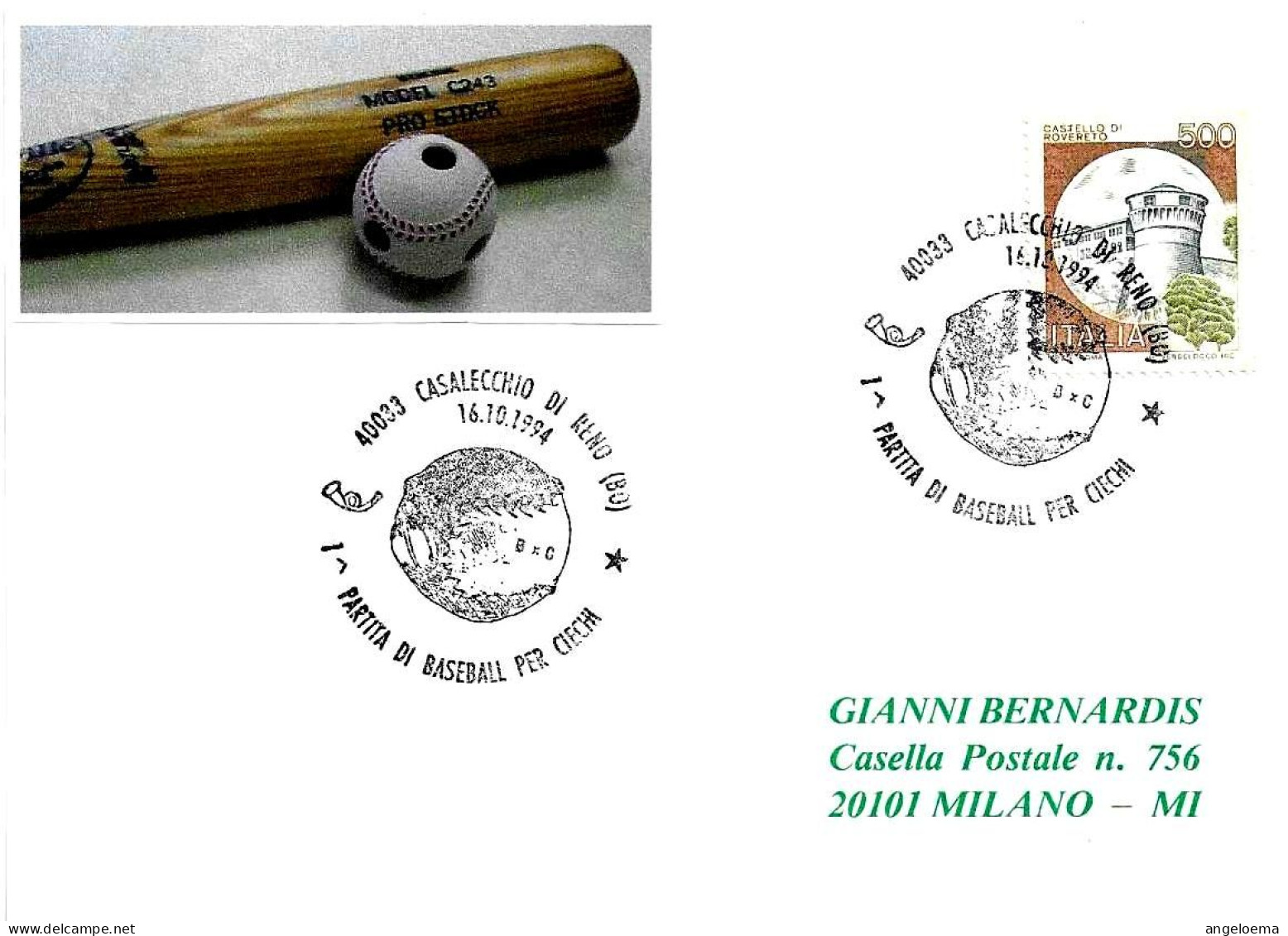 ITALIA ITALY - 1994 CASALECCHIO RENO (BO) Prima Partita Di Baseball Per Ciechi, Speciale Palla Da Baseball - 3337 - Baseball