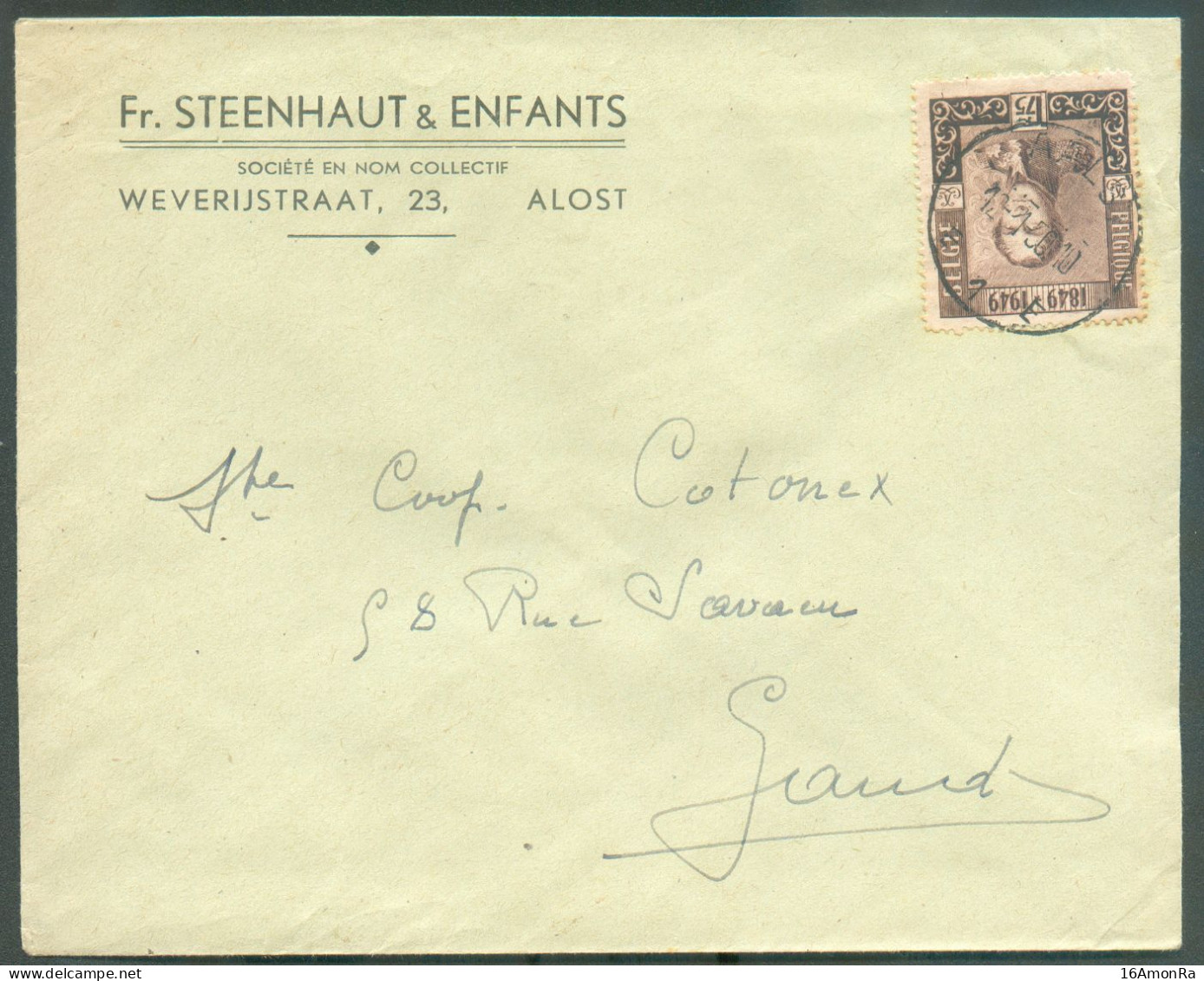 Affr. 90c. Centenaire De L'Epaulette Obl. Sc AALST1  Sur Lettre (STEENHAUT & Enfants) 12-I-1950 Vers Gand - 21946 - Briefe U. Dokumente