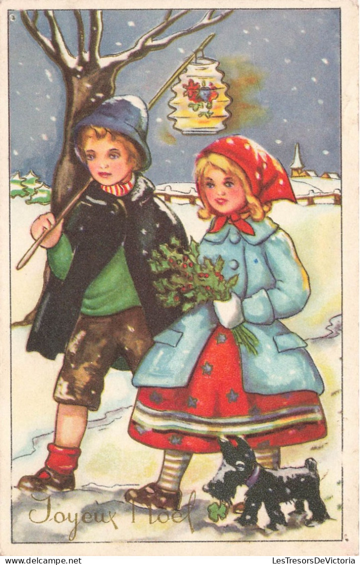 ENFANTS - Joyeux Noël - Deux Enfants Et Leur Chien Marchant Dans La Neige - Carte Postale Ancienne - Sonstige & Ohne Zuordnung