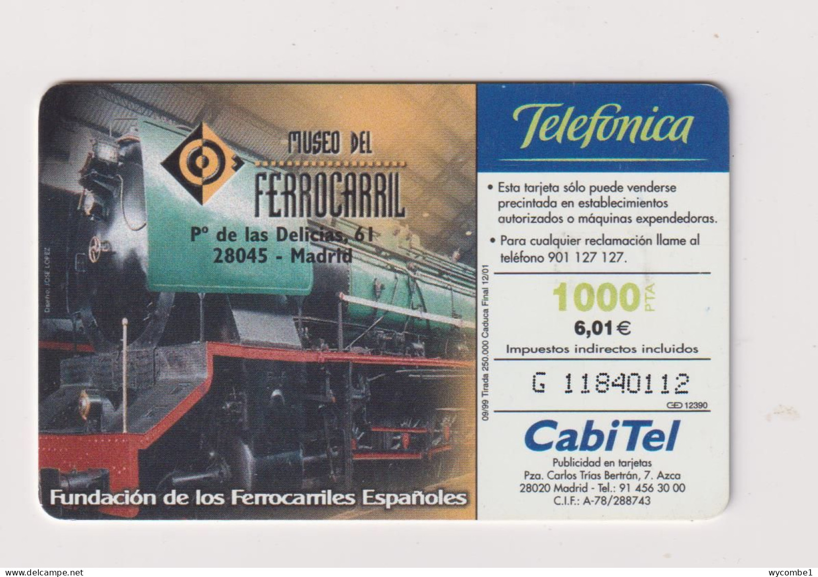 SPAIN - Railway Museum Chip Phonecard - Herdenkingsreclame