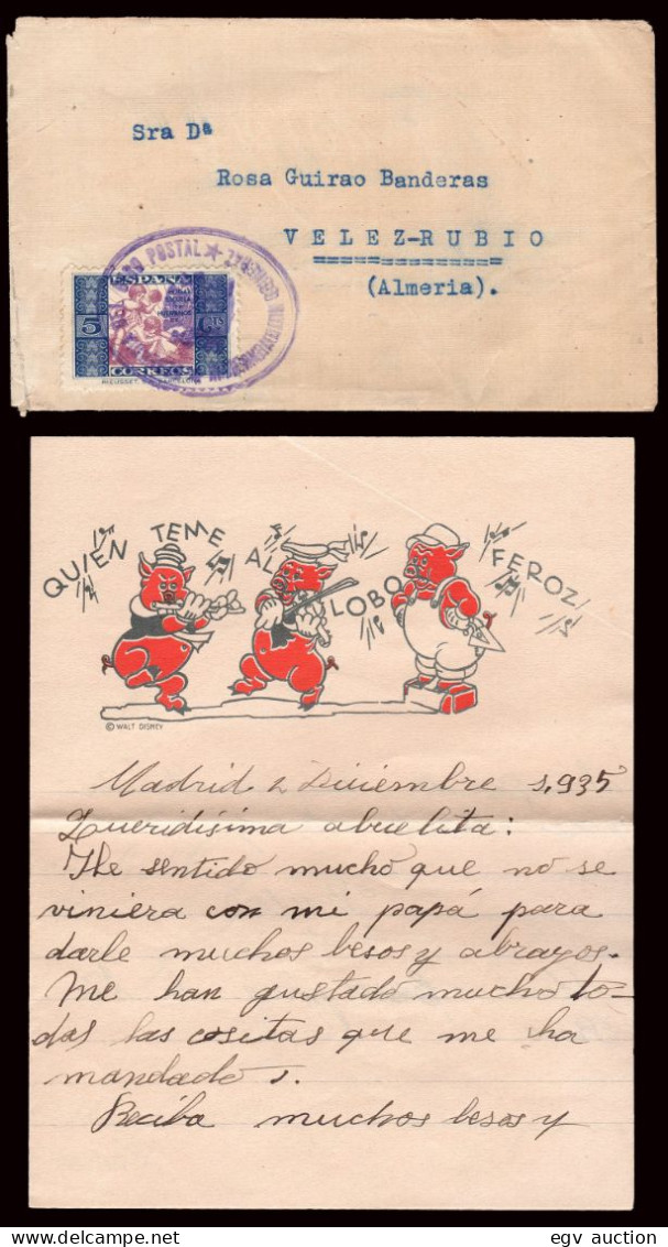 España - Beneficencia Edi O 1 - Sobre Mat "Giro Postal Secretaría" A Vélez Rubio - Hay Texto Interior - Charity