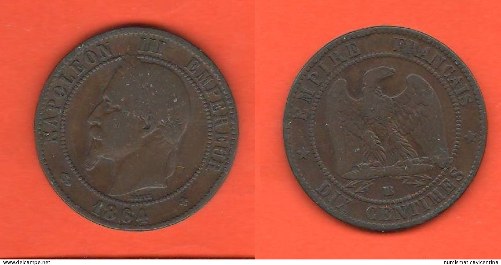 Francia 10 Centesimi 1864 BB France 10 Centimes 1864 BB Bronze Coin  ∇ 2 - 10 Centimes