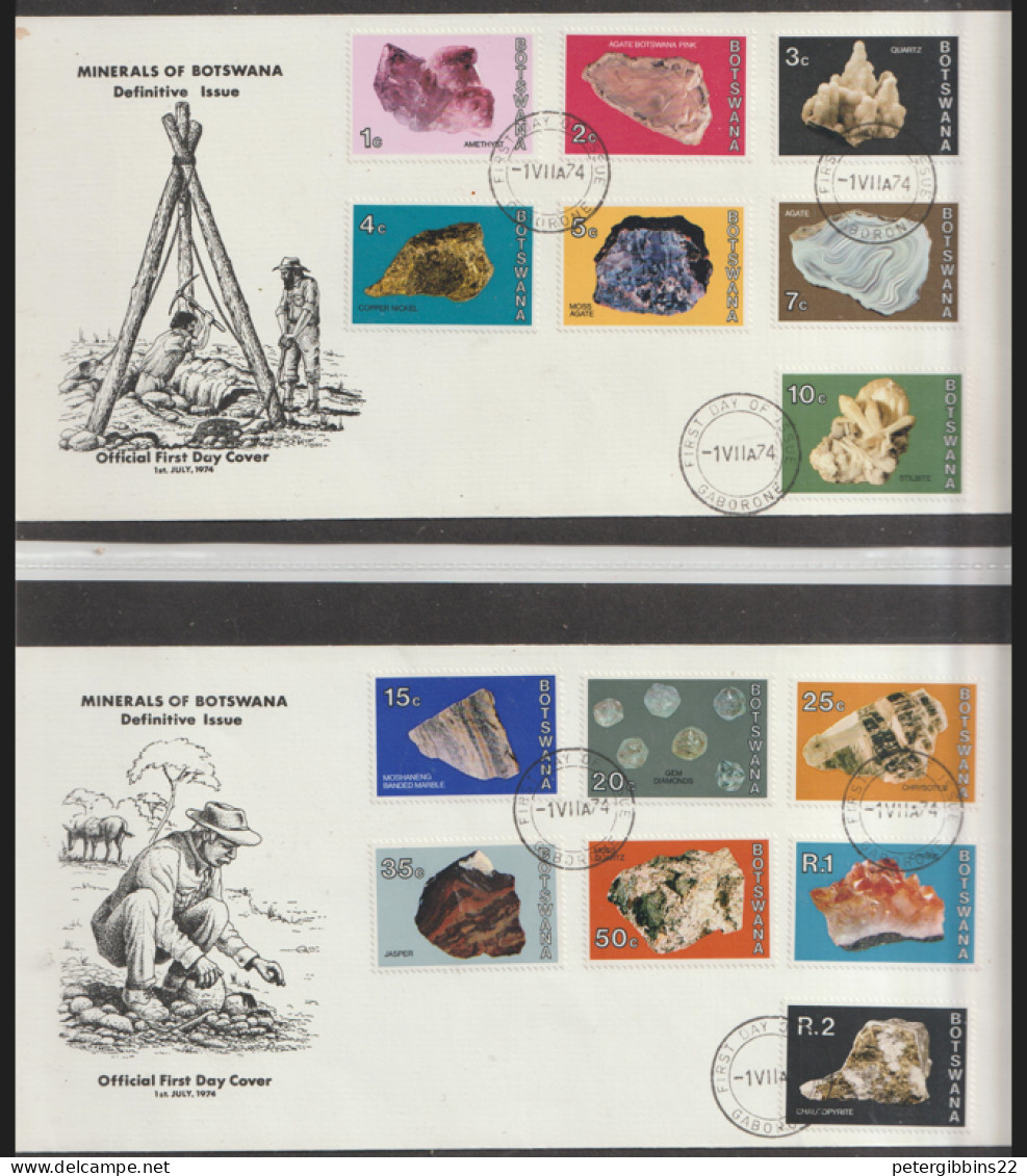 Botswana  1974  SG 322-32  Minerals  On Two Unaddressed First Day Covers - Botswana (1966-...)