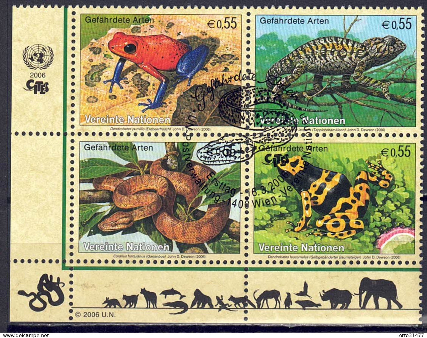 UNO Wien 2006 - Gefährdete Arten (XIV) - Amphibien, Nr. 461 - 464 Zd., Gestempelt / Used - Used Stamps