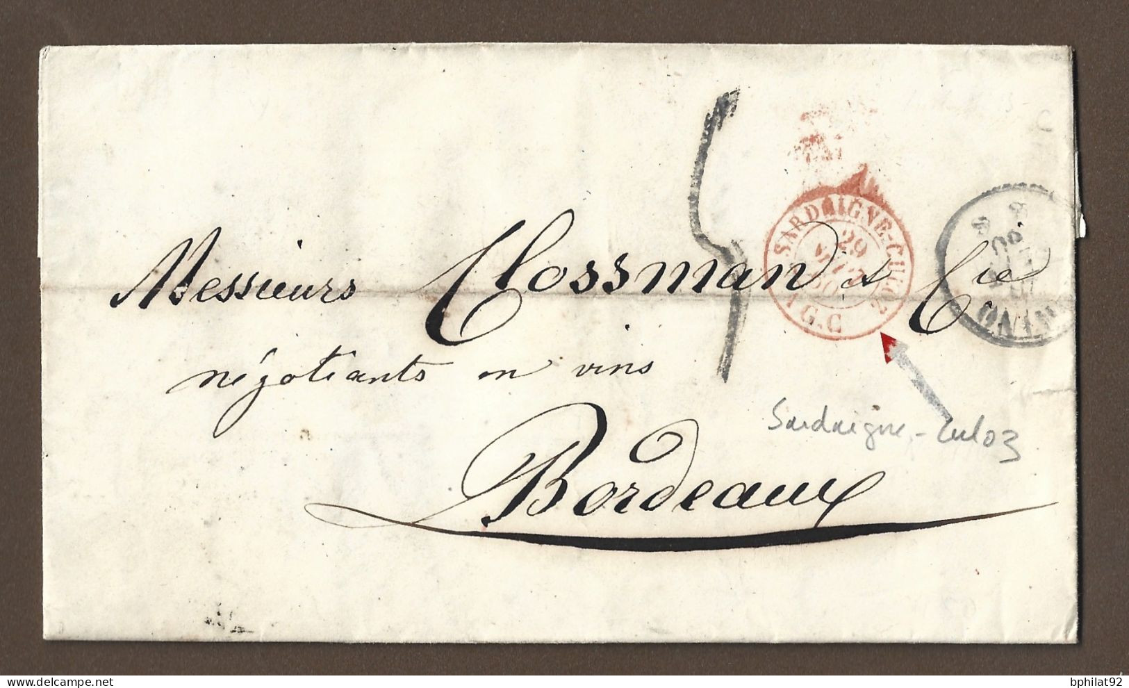 !!! MARQUE D'ENTRÉE SARDAIGNE PAR CULOZ POUR BORDEAUX DE 1860 - Sardinia