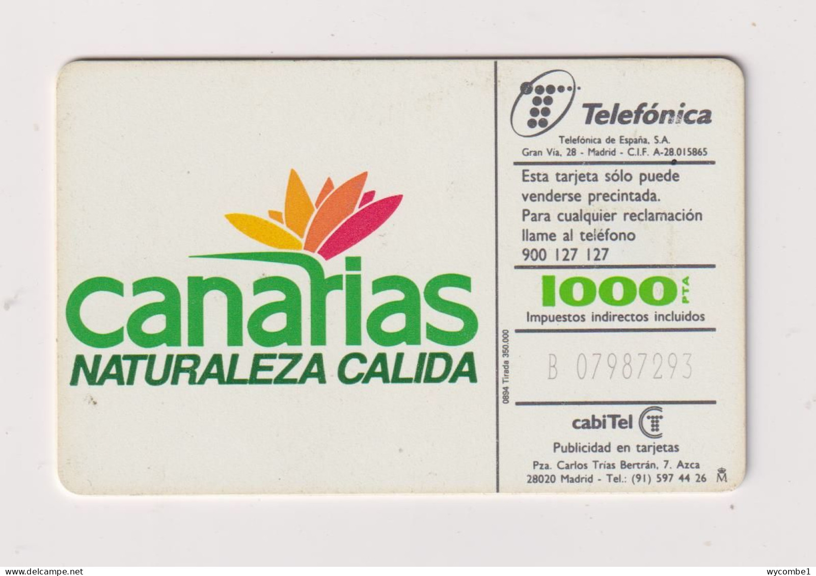 SPAIN - Canary Islands Chip Phonecard - Commemorative Advertisment