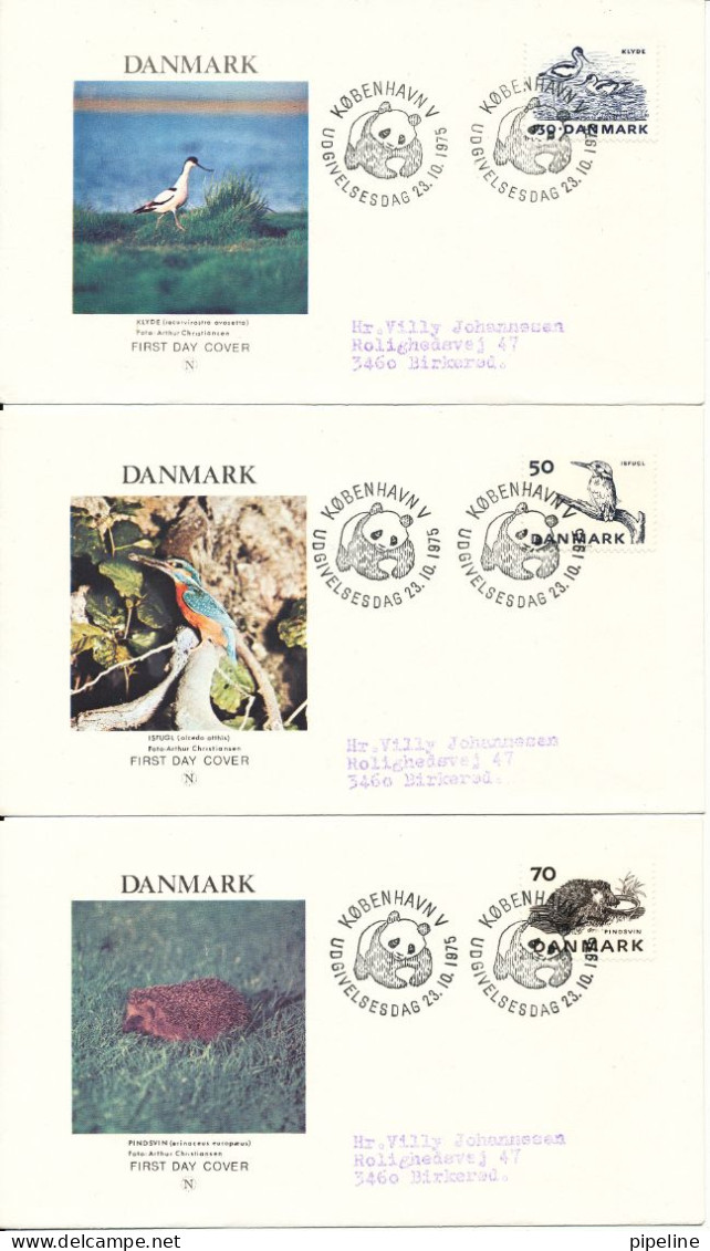 Denmark FDC Complete Set WWF Rare Danish Animals + Cat 23-10-1975 On 5 Covers With Cachet And PANDA In The Postmark - FDC