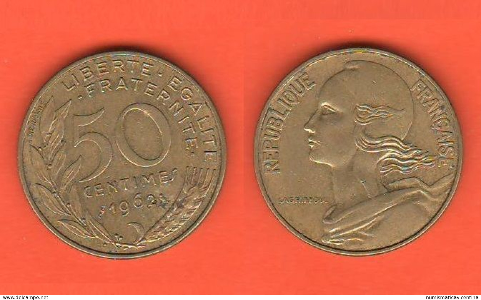 Francia 50 Centesimi 1962 France 50 Centimes 1962 Bronze Coin  ∇ 2 - 50 Centimes