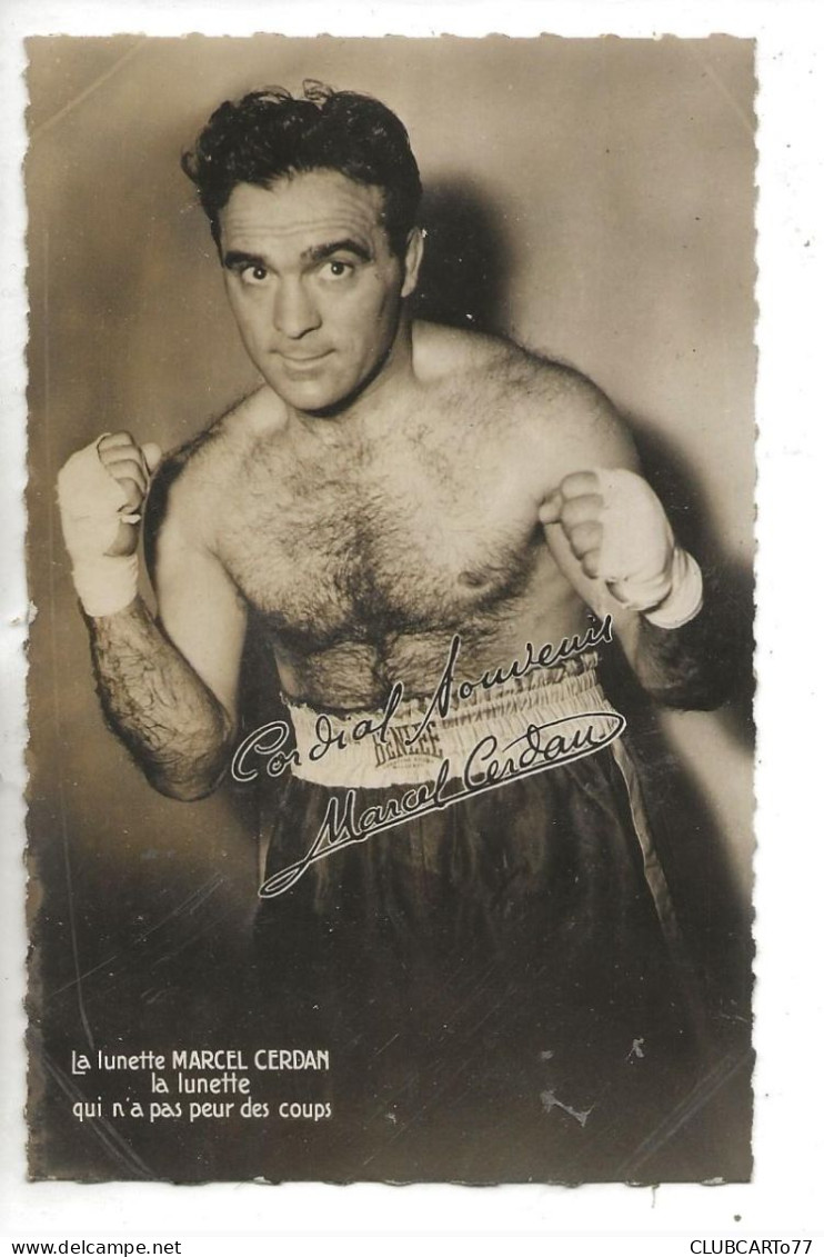 Marcel Cerdan (Célébrité) : CP PUBLICITAIRE Lunettes En 1950 (animé) PF. - Personalità Sportive