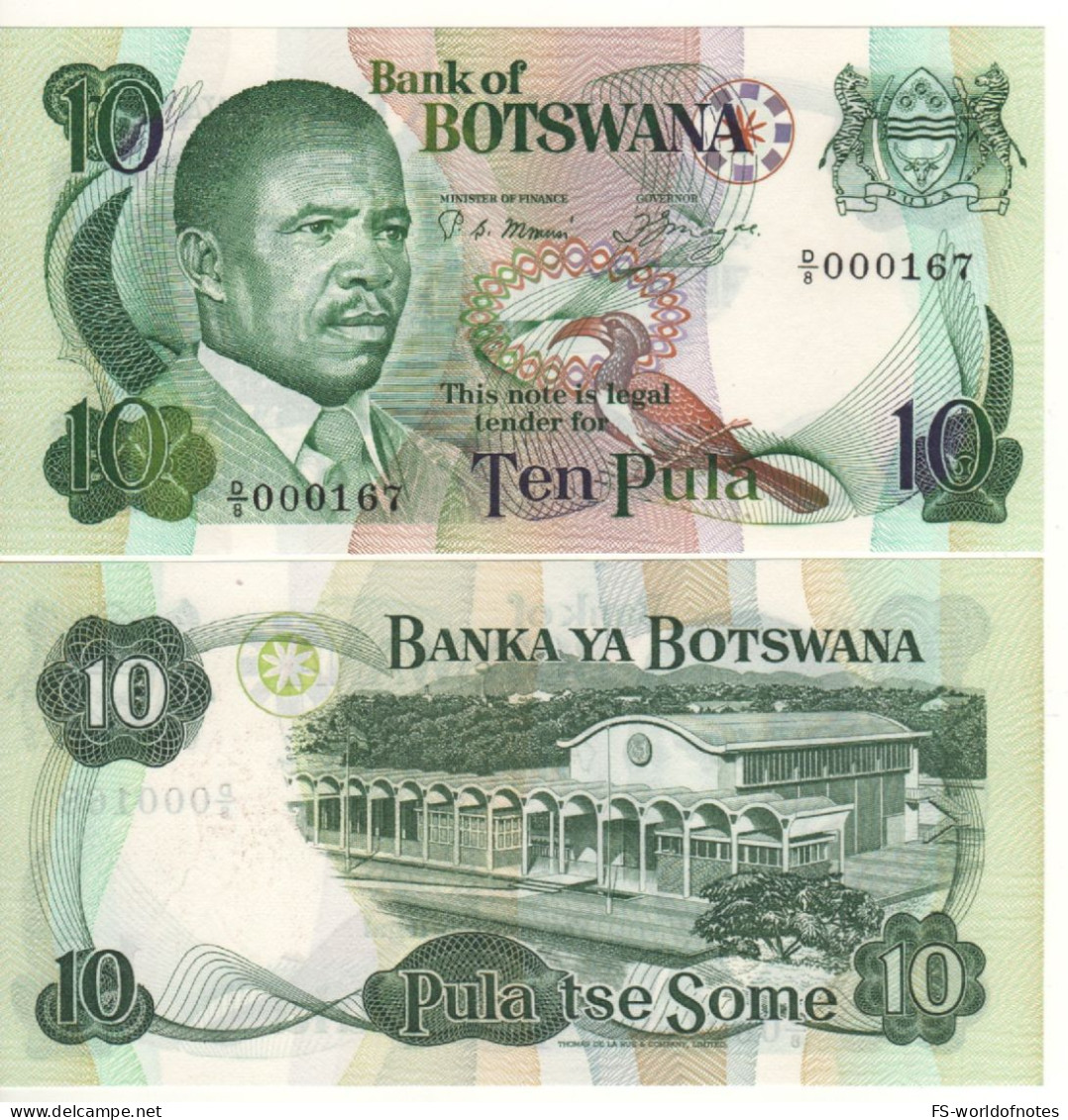 BOTSWANA  10  Pula  P9a  "Low Serial 000167"    President Sir Ketumile  Masire +  Parliament Building Back - Botswana