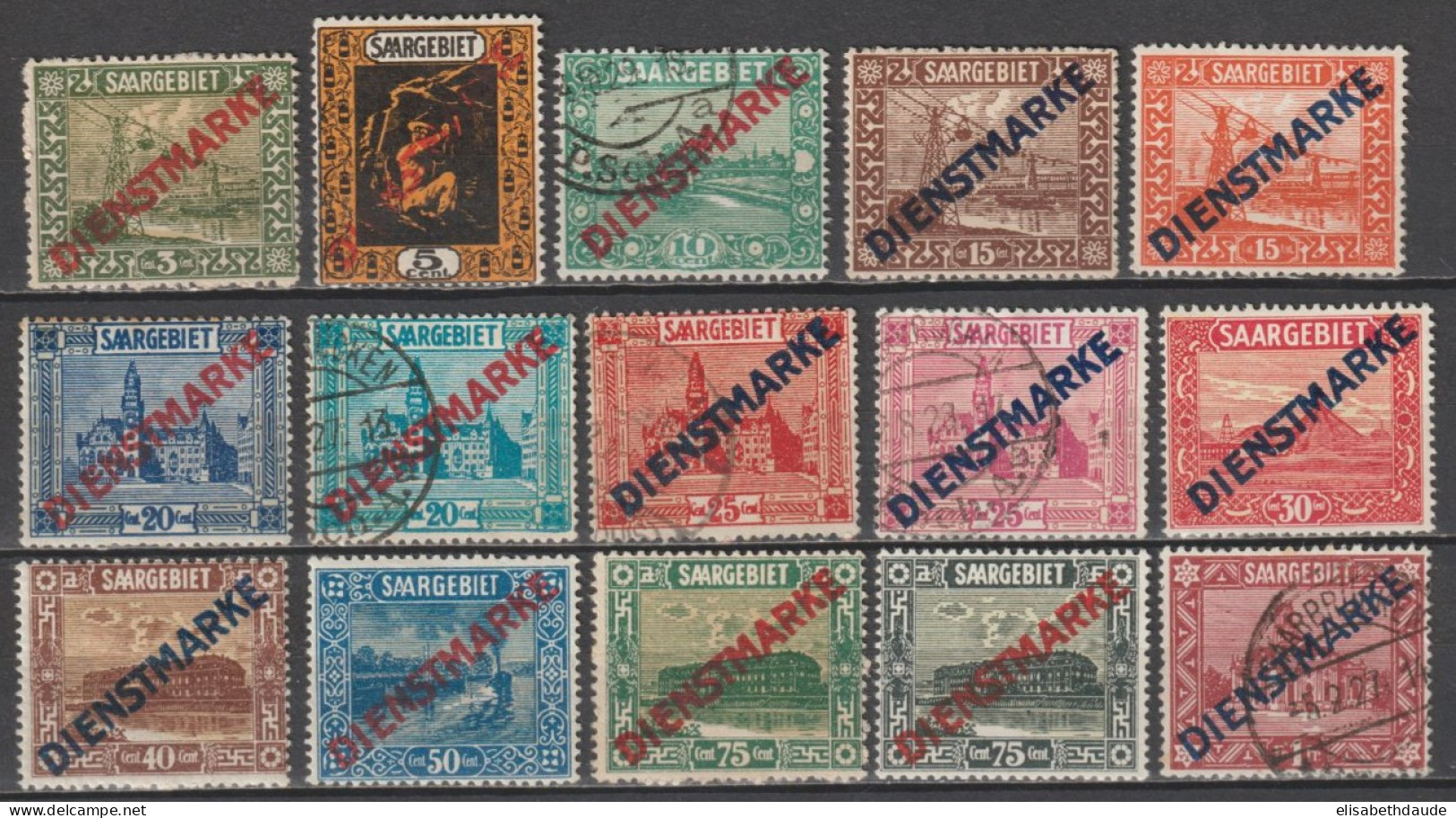 SARRE - 1922 - SERVICE - SERIE COMPLETE YT N°1/15 */OBLITERES MH/USED - COTE = 54 EUR. - Oficiales