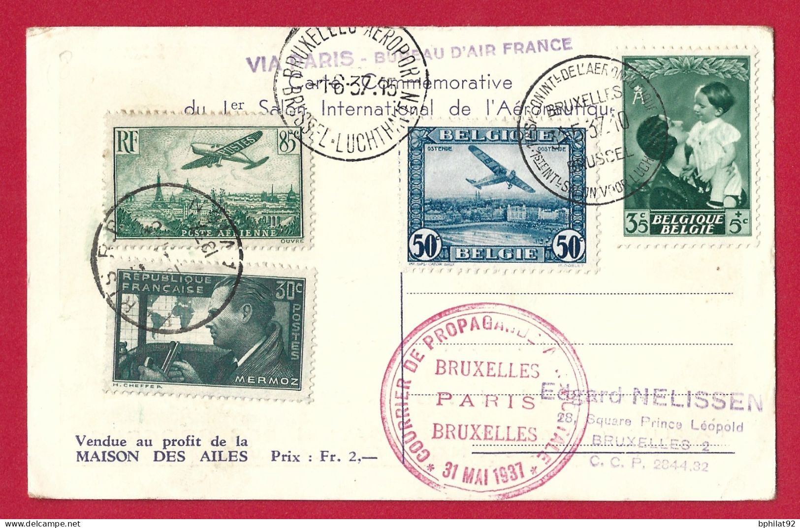 !!! POSTE AÉRIENNE BELGE, VOL ALLER RETOUR BRUXELLES/PARIS-PARIS/BRUXELLES DE MAI 1937 - Covers & Documents