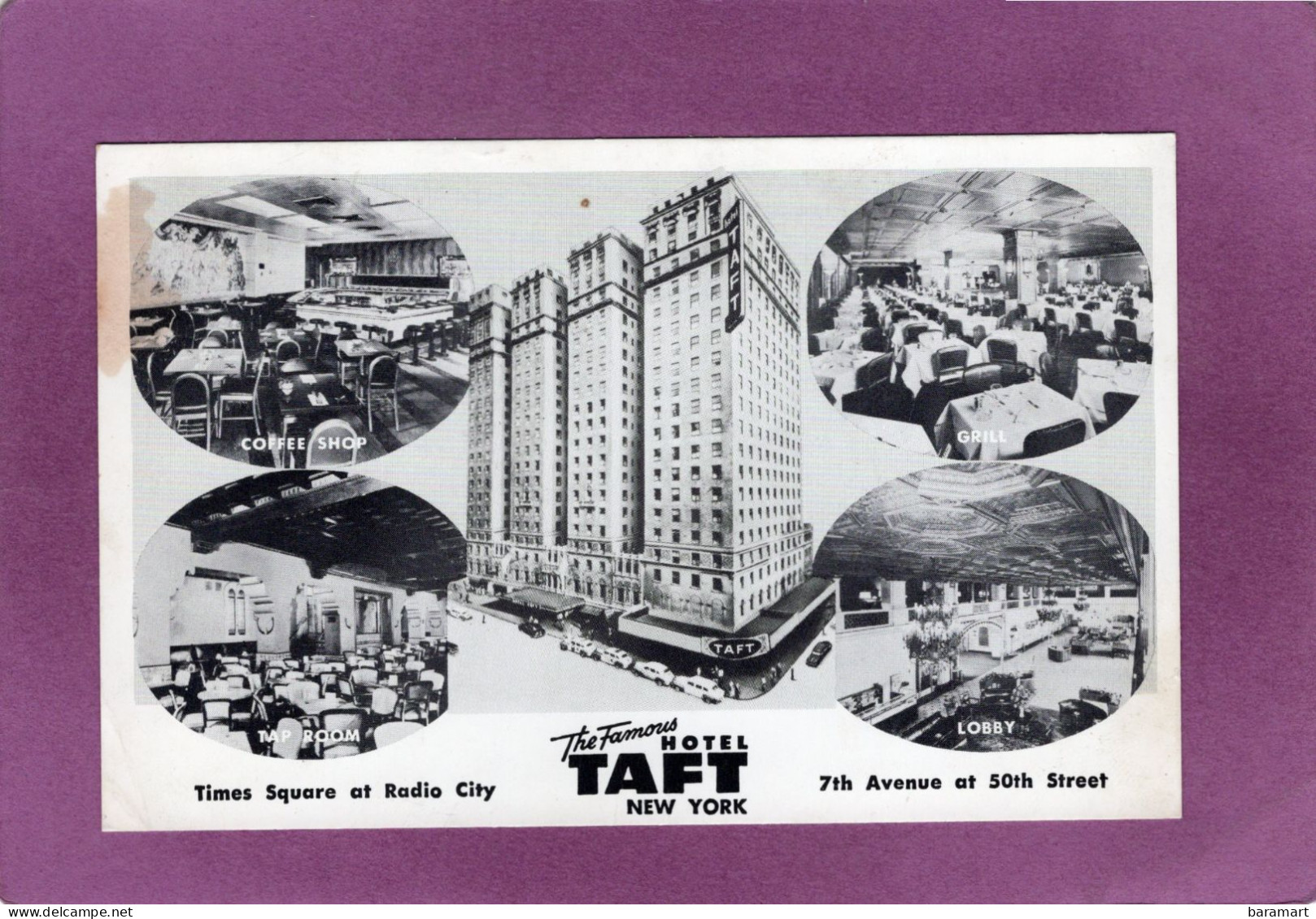 NY NEW YORK HOTEL TAFT Times Square At Radio City Coffe Shop Tap Room Grill Lobby 71th Avenue At 50th Street - Wirtschaften, Hotels & Restaurants