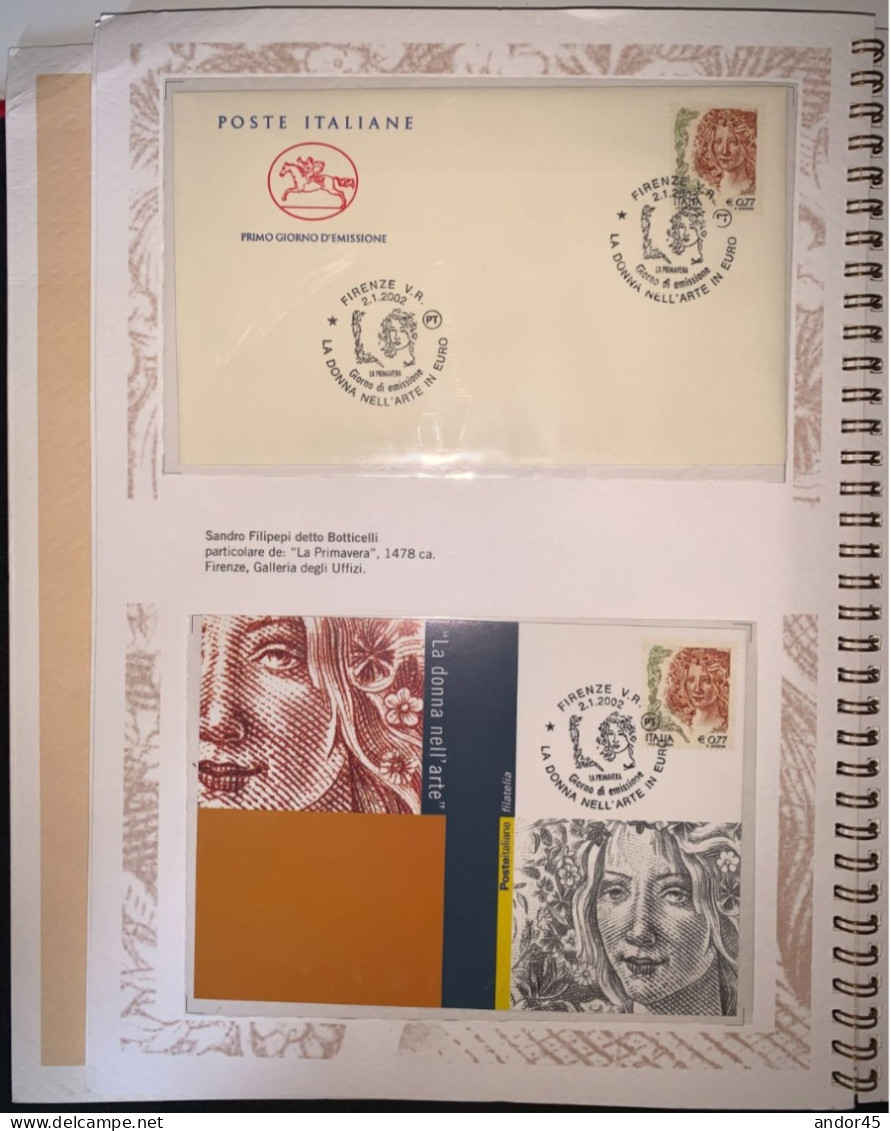 FOLDER  AD ANELLI "LA DONNA NELL'ARTE" CON ALL'INTERNO DIESCI BUSTE FDC DI DIVERSI VALORI + UNDICI CARTOLINE CON DIVERSI - Folder