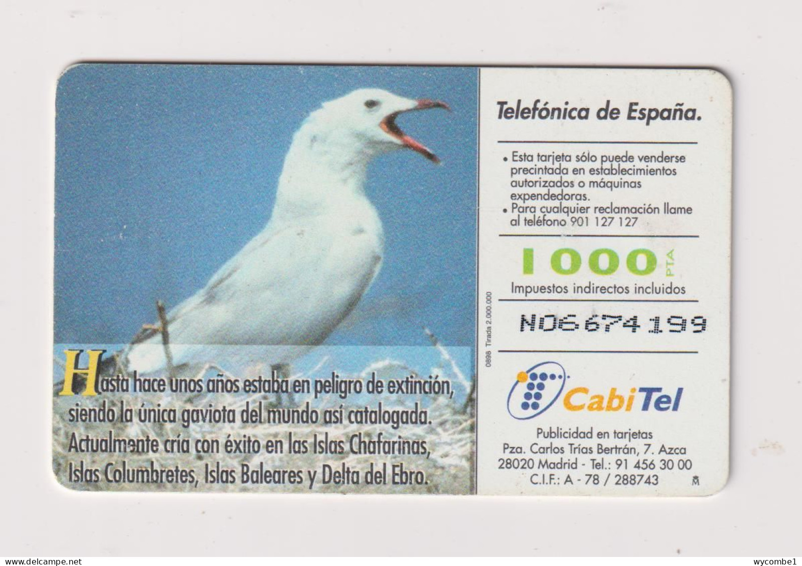 SPAIN - Audouin's Gull Chip Phonecard - Commemorative Advertisment