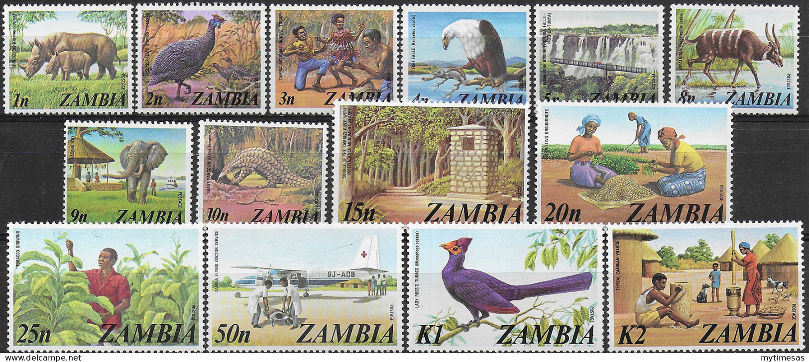 1975 Zambia Animals And Views 14v. MNH SG N. 226/39 - Zambia (1965-...)
