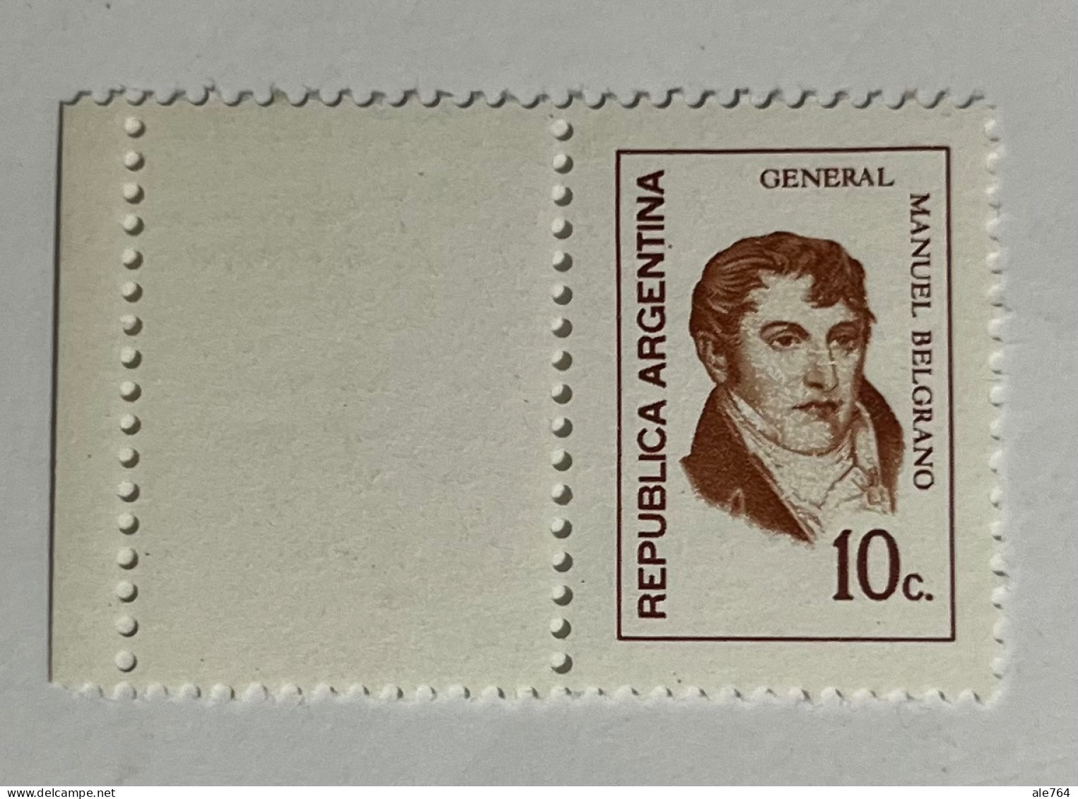 Argentina Belgrano 10 Centavos Con Complemento Izq. Satinado Flúo, GJ 1528CZ, S 931, MNH. - Unused Stamps