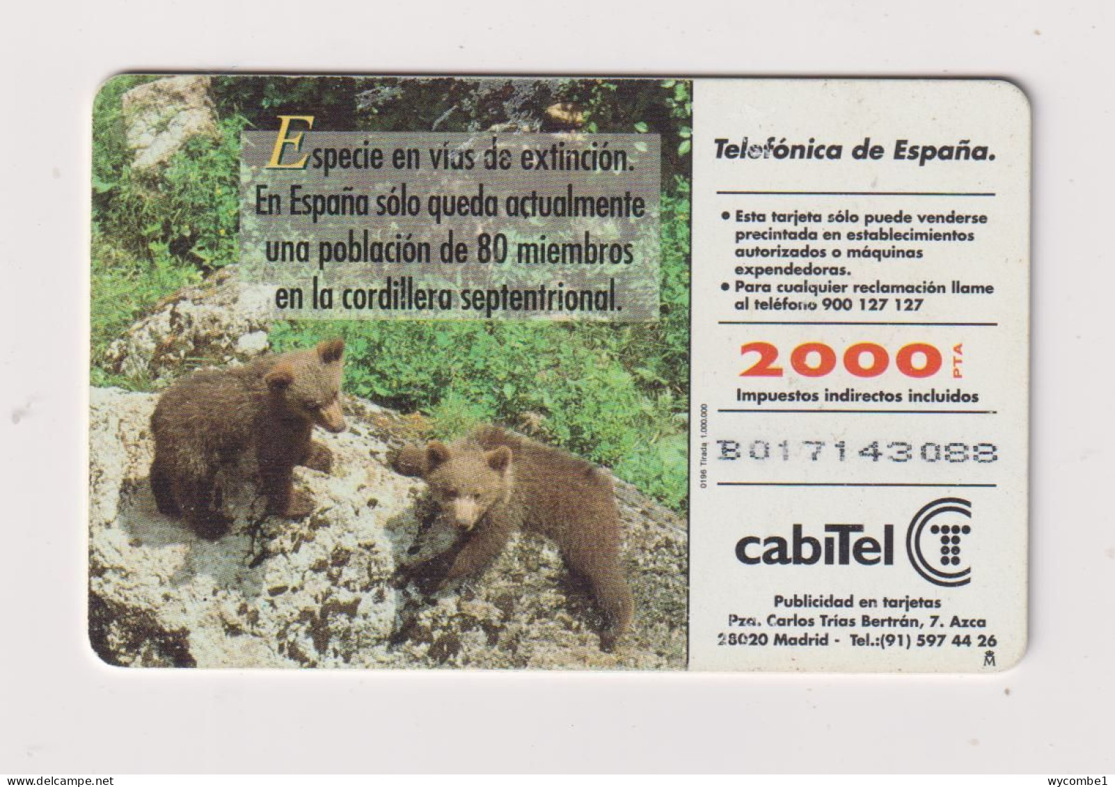 SPAIN - Brown Bear Chip Phonecard - Herdenkingsreclame