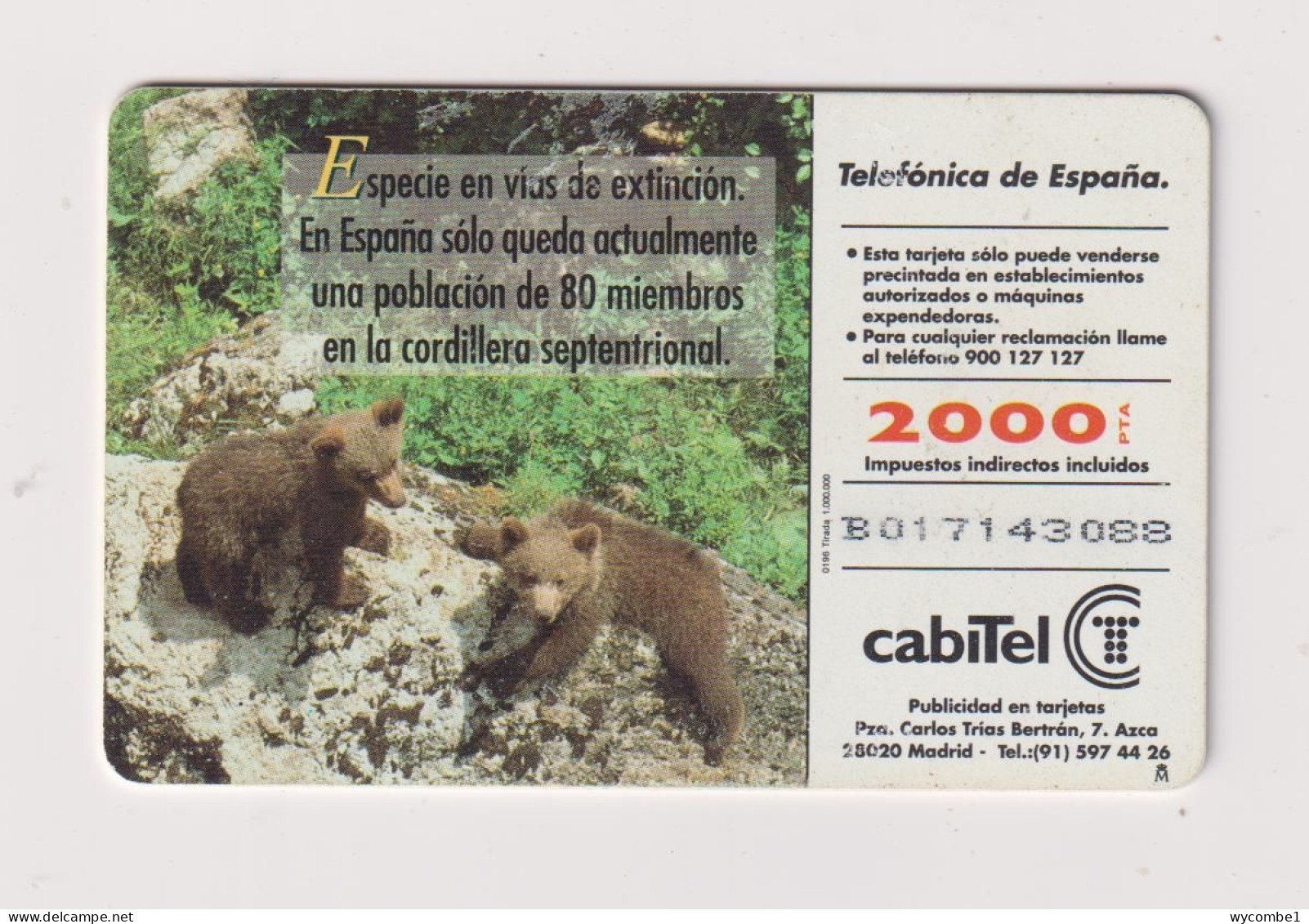 SPAIN - Brown Bear Chip Phonecard - Commemorative Advertisment